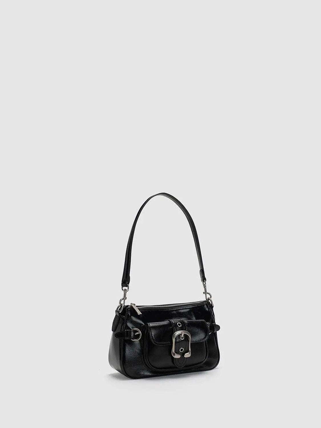 Shiny Leather Buckle Flap Y2K Shoulder Underarm Bag