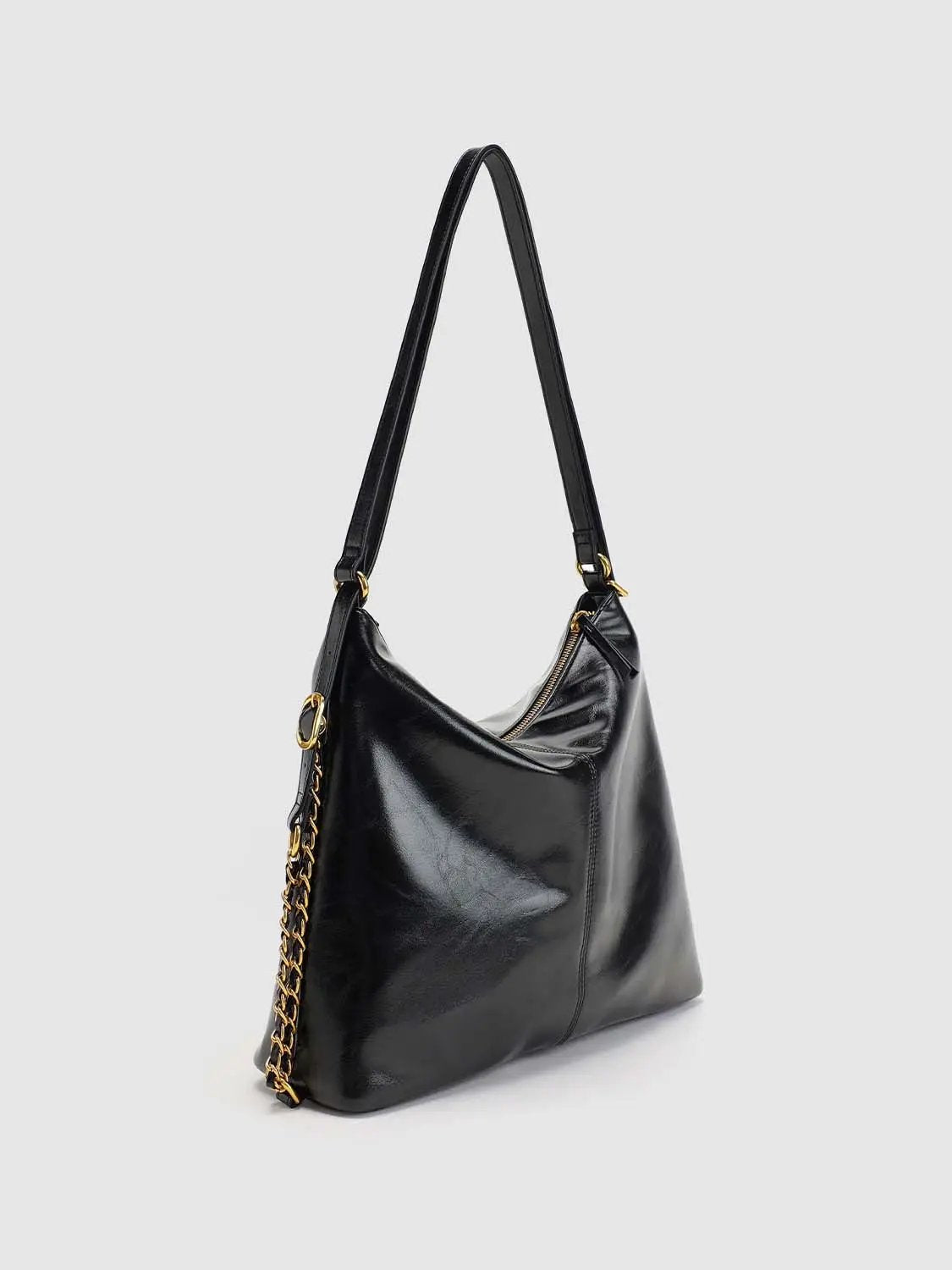 Textured Slouchy Hobo Chain Strap Bag