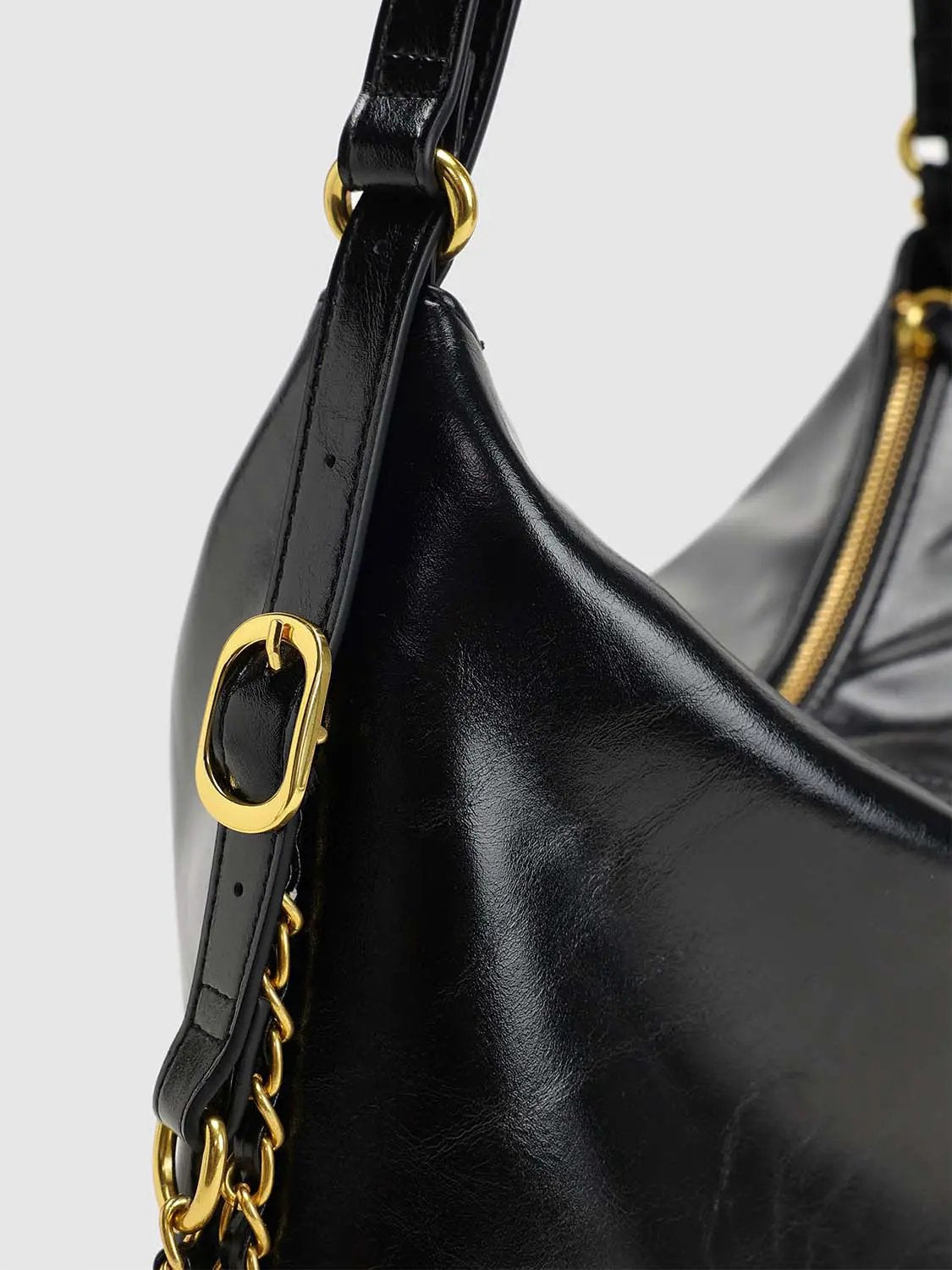 Textured Slouchy Hobo Chain Strap Bag