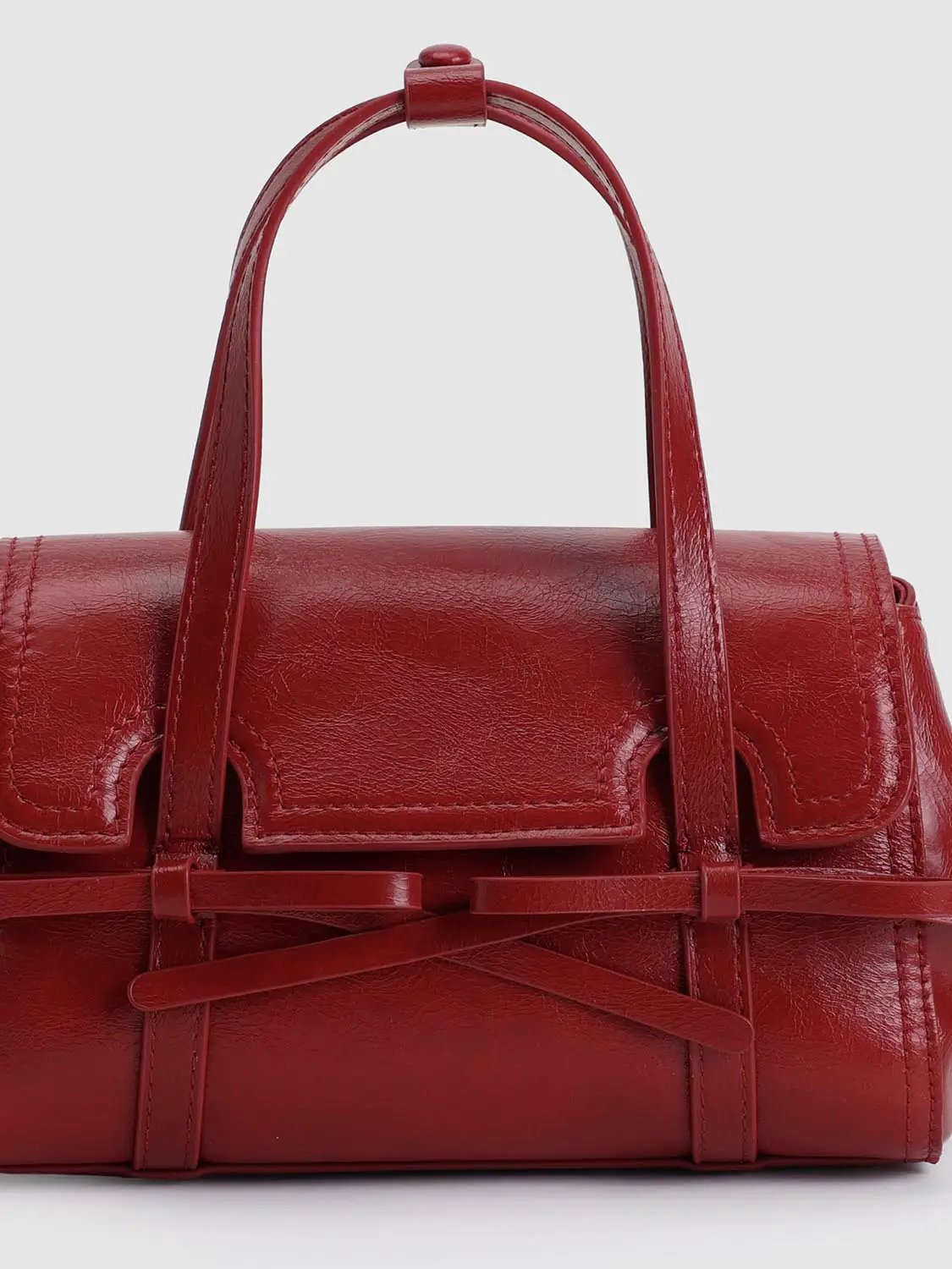Burgundy Bow Front Top Handle Crossbody Bag