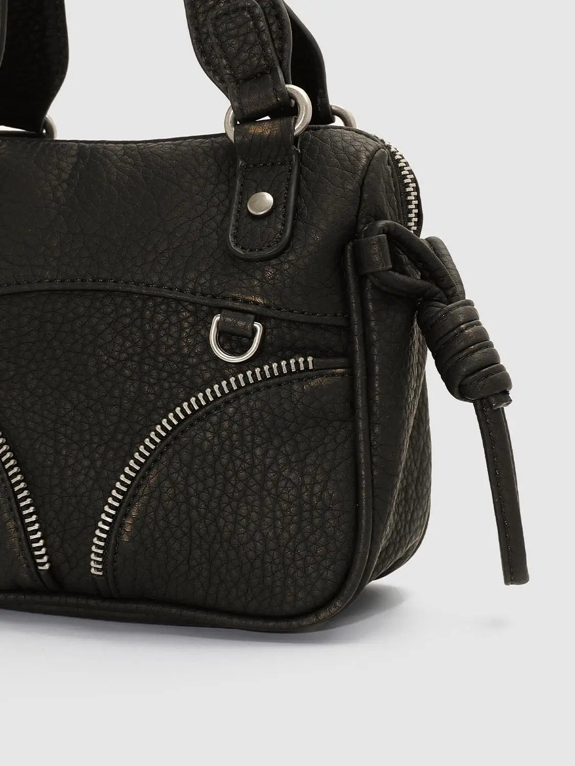 Textured Top Handle Curved Zipper Crossbody Bag
