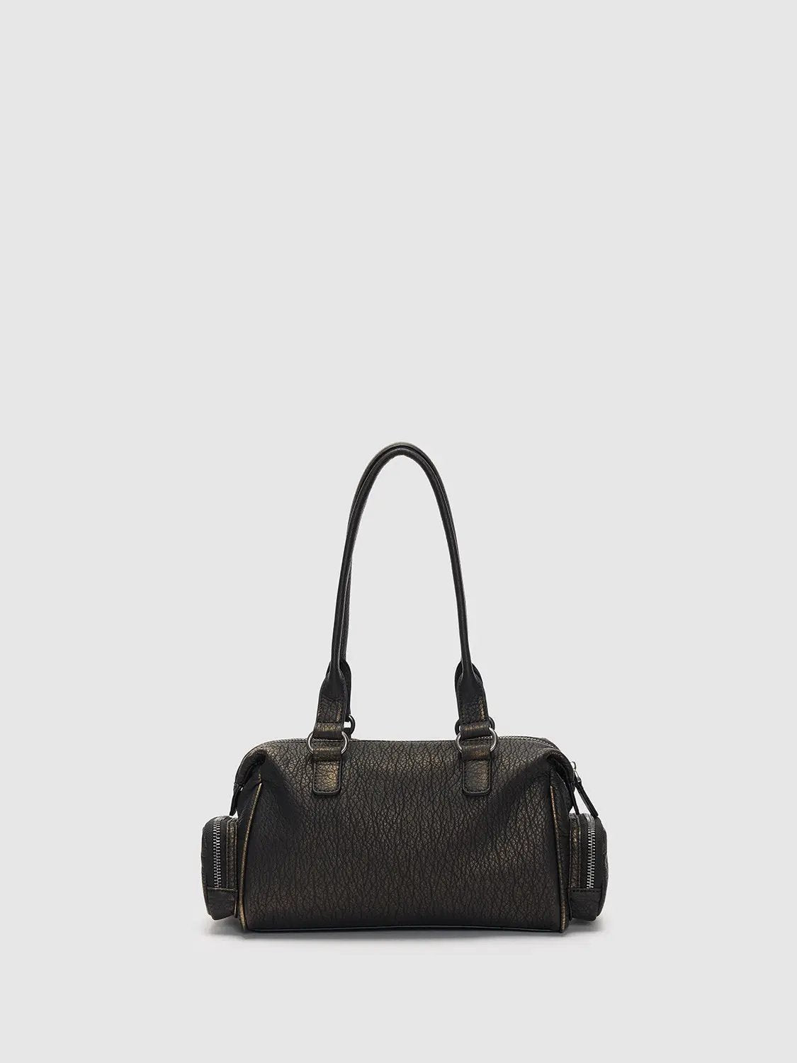 Textured Zippered Multi Pocket Fur Charm Shoulder Bag