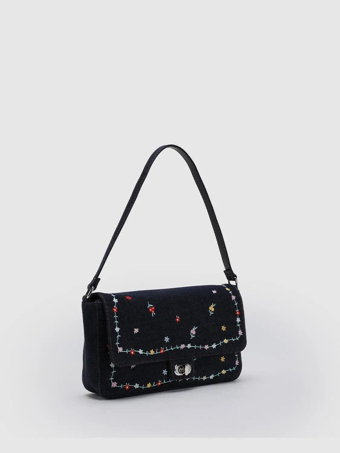Floral Embroidered Fabric Shoulder Bag
