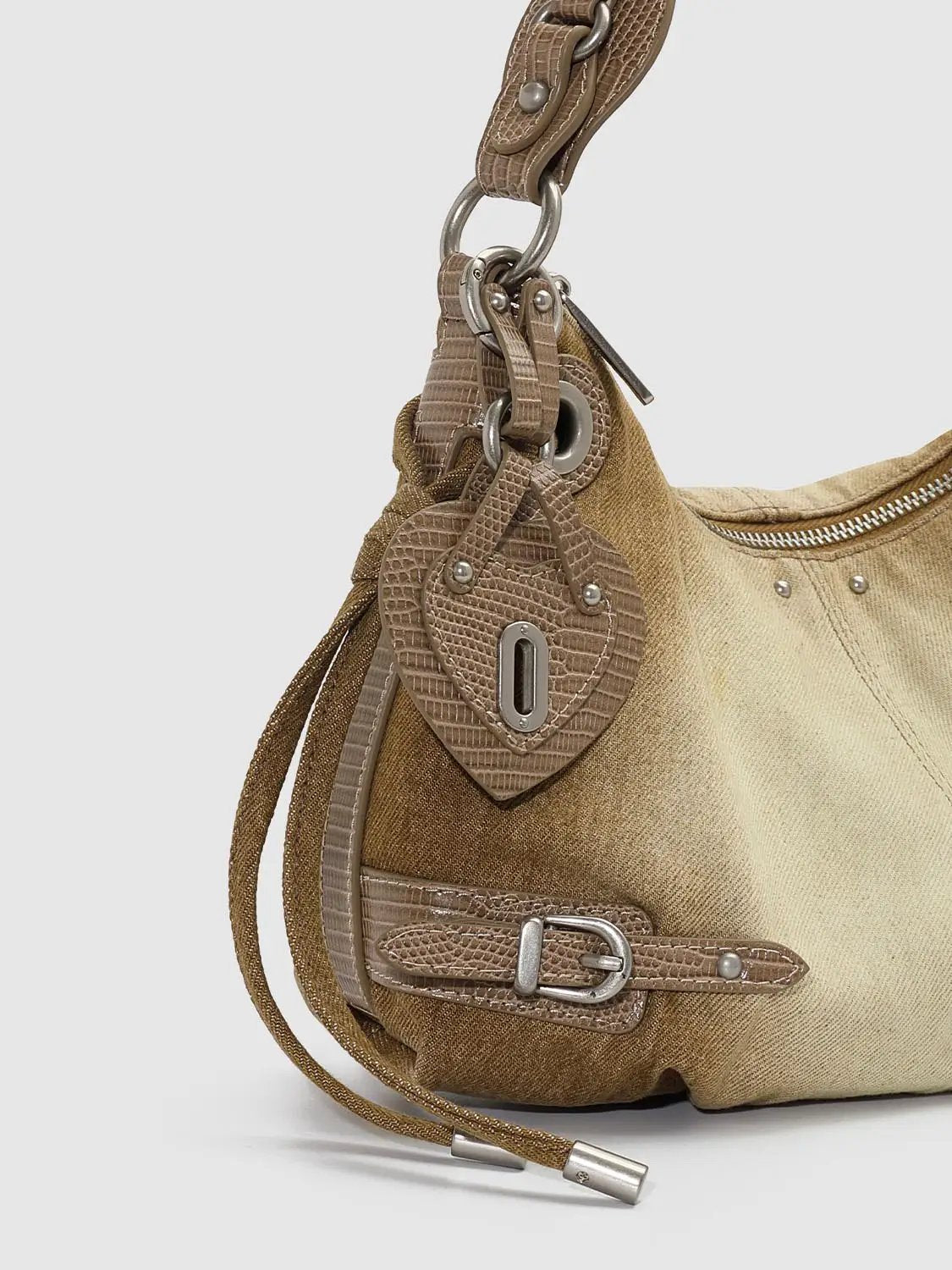 Distressed Canvas Hobo Bag With Buckle