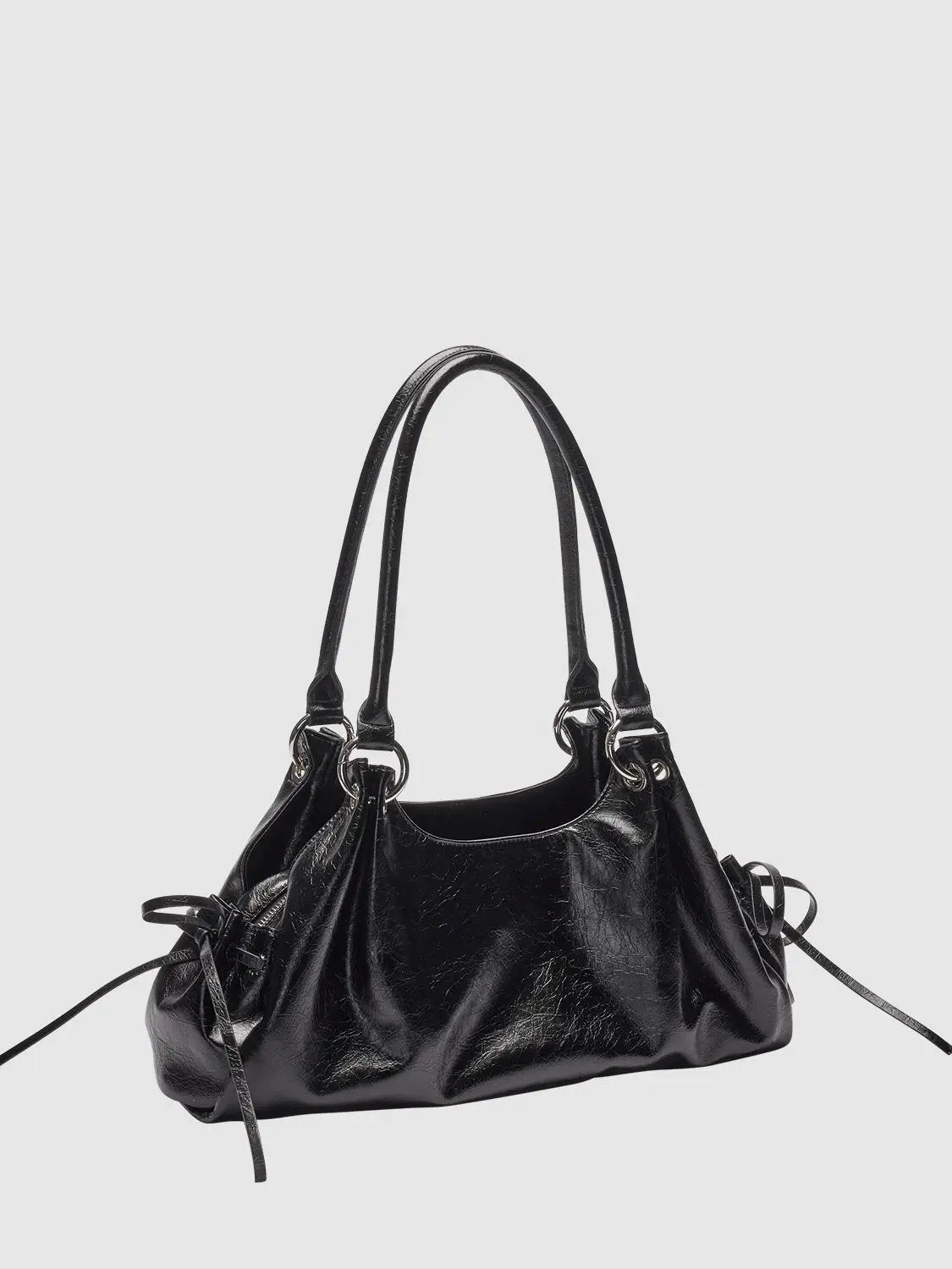 Textured Ruched Drawstring Slouchy Shoulder Bag