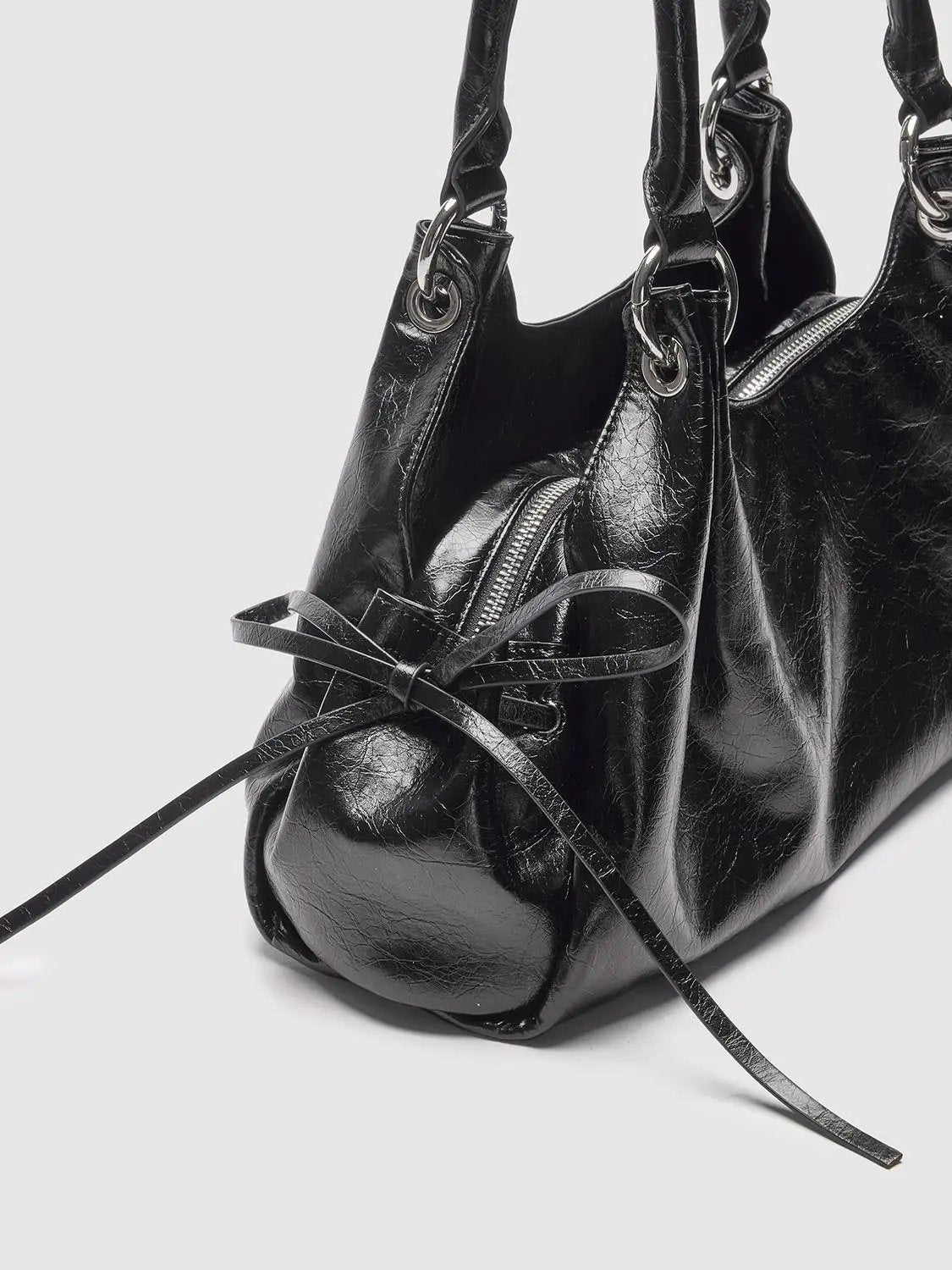Textured Ruched Drawstring Slouchy Shoulder Bag
