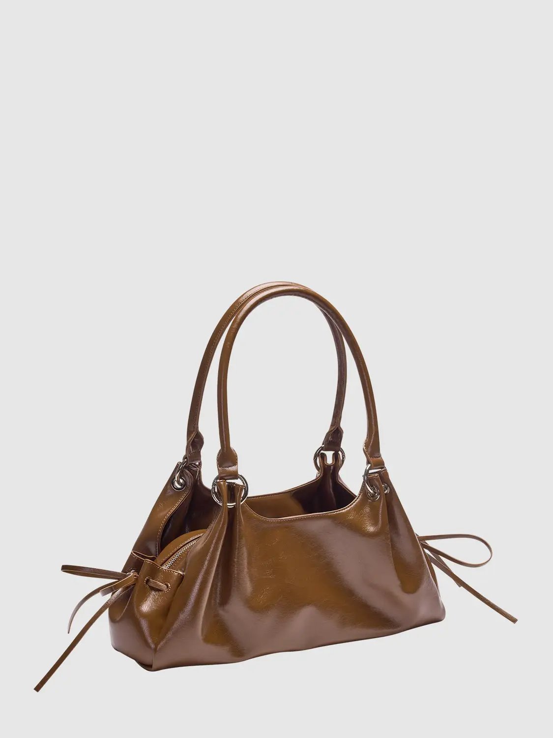 Textured Ruched Drawstring Slouchy Shoulder Bag