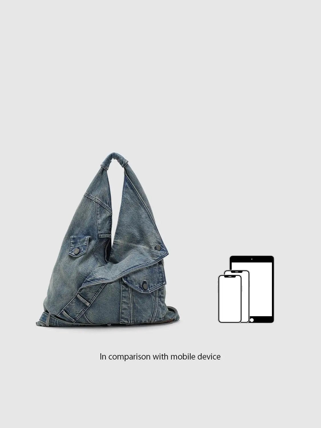 Washed Grey Denim Patchwork Shoulder Bag