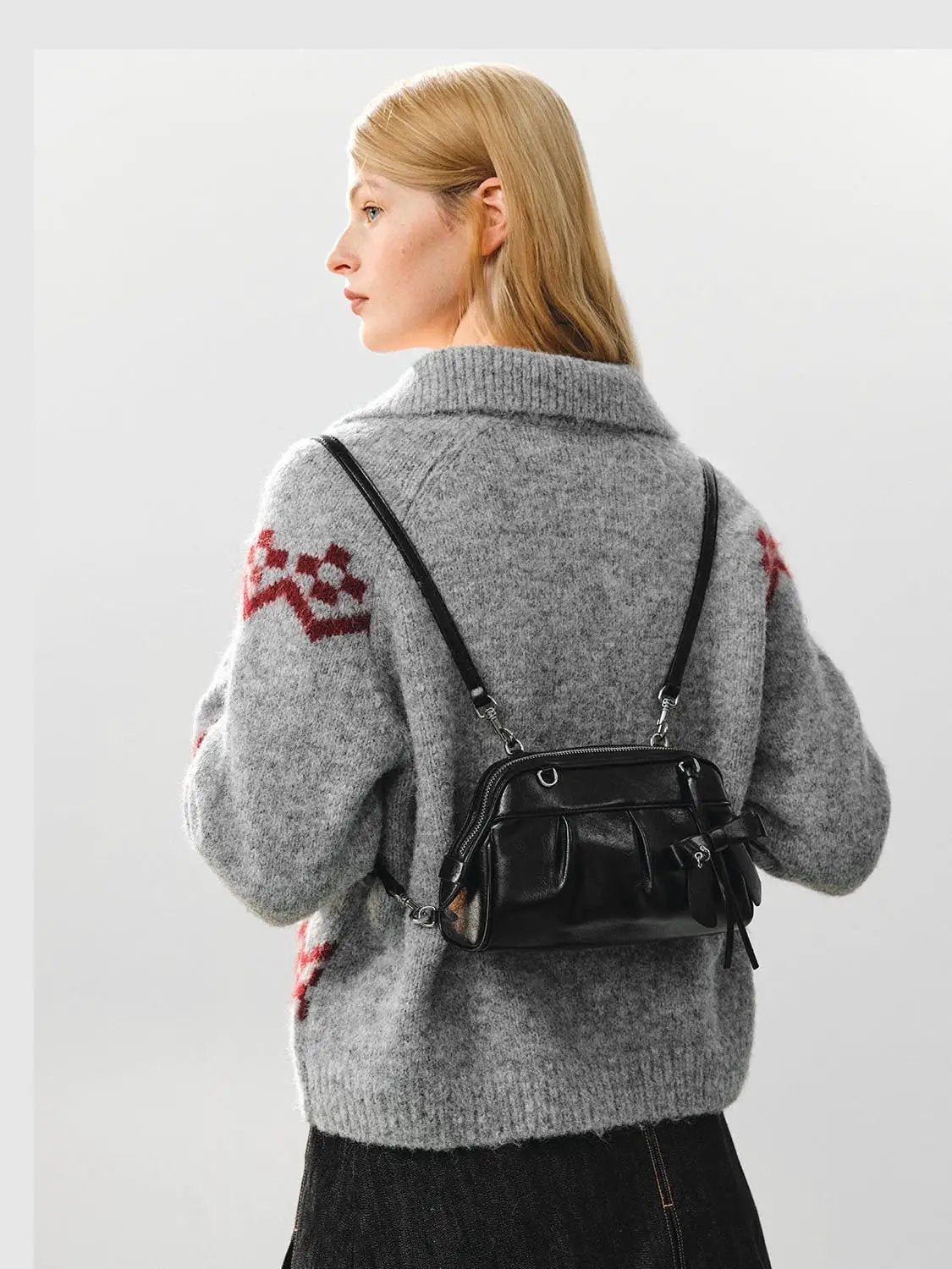 Ruched Bow Adjustable Strap Shoulder Bag