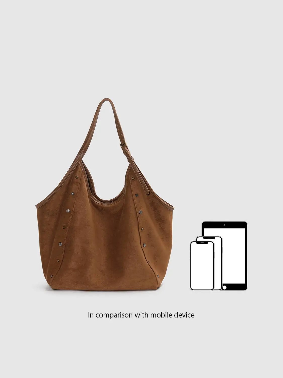 Studded Textured Brown Fabric Shoulder Bag