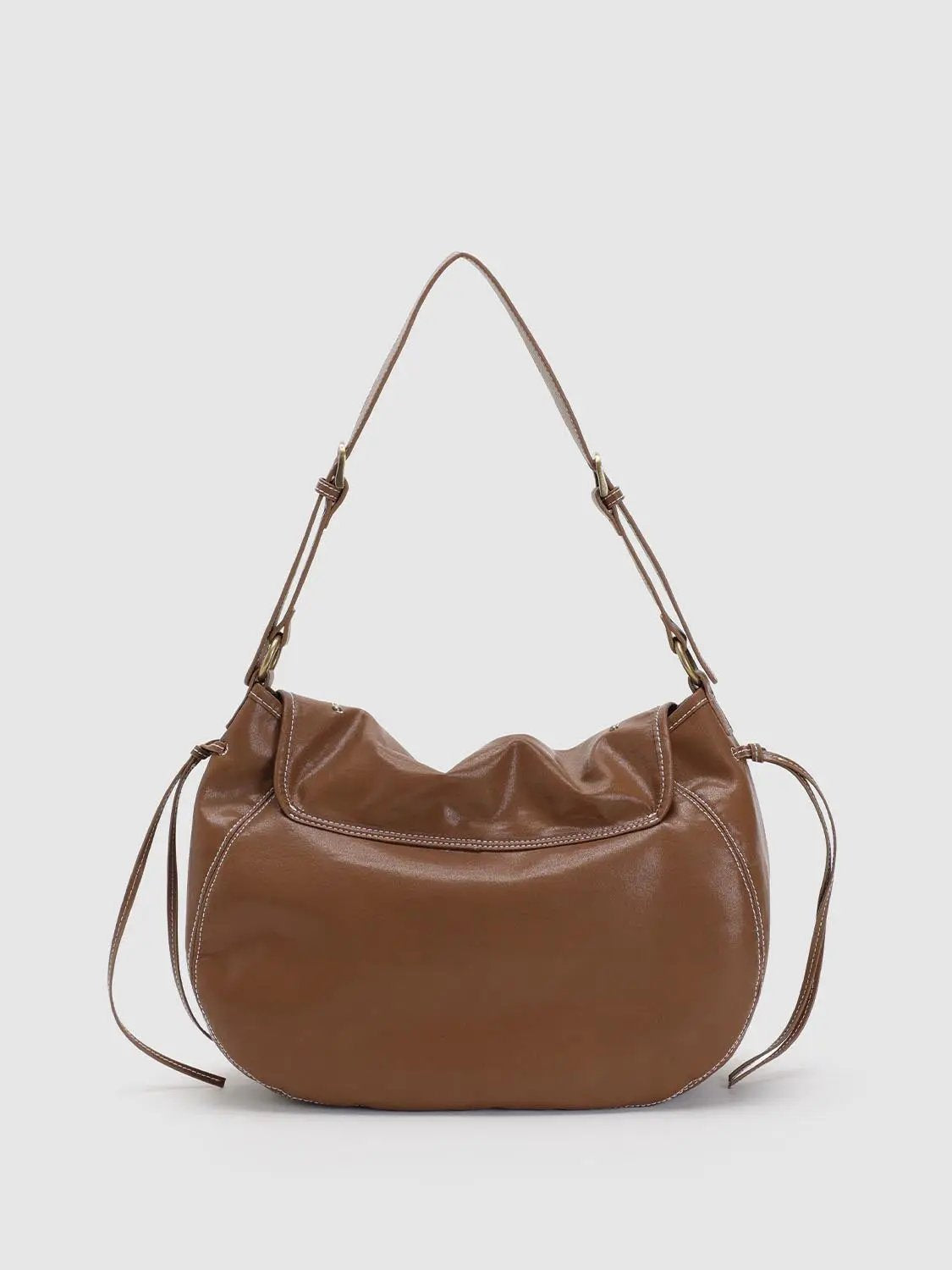 Studded Contrast Stitch Saddle Shoulder Bag