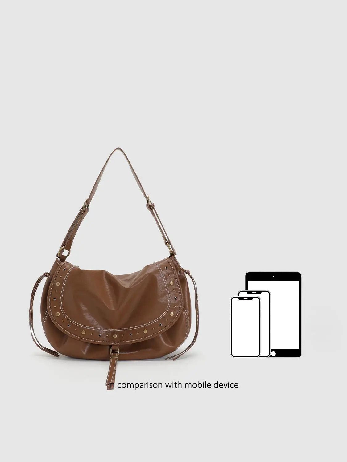 Studded Contrast Stitch Saddle Shoulder Bag