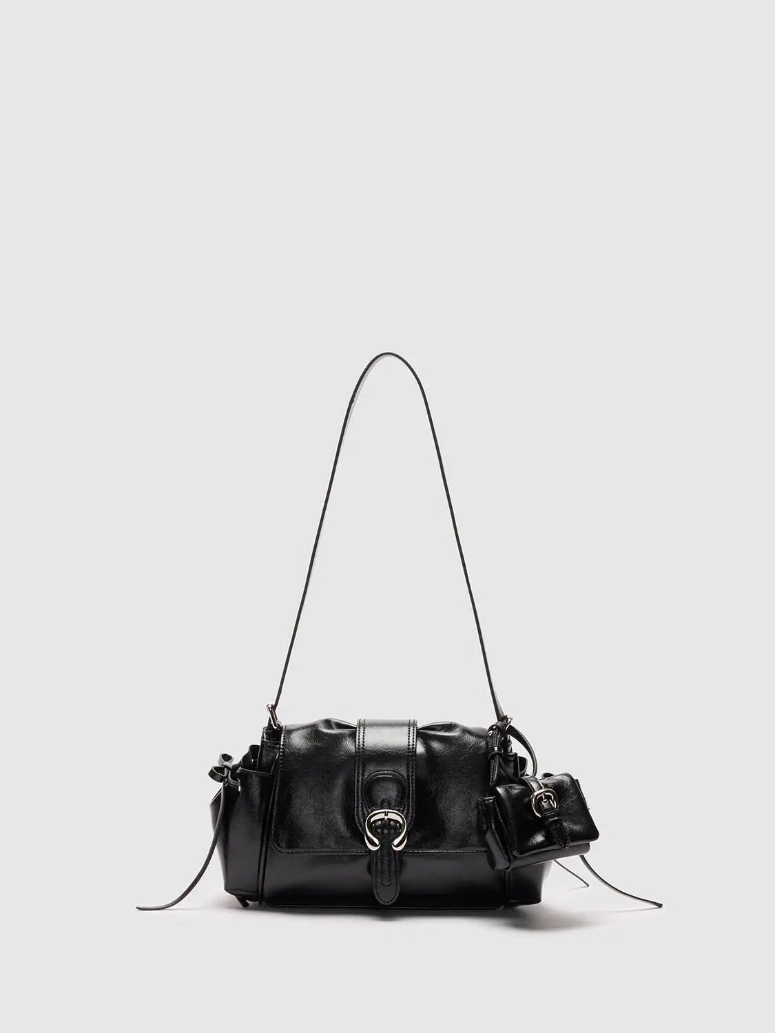 Buckle Shoulder Bag With Attached Pouch