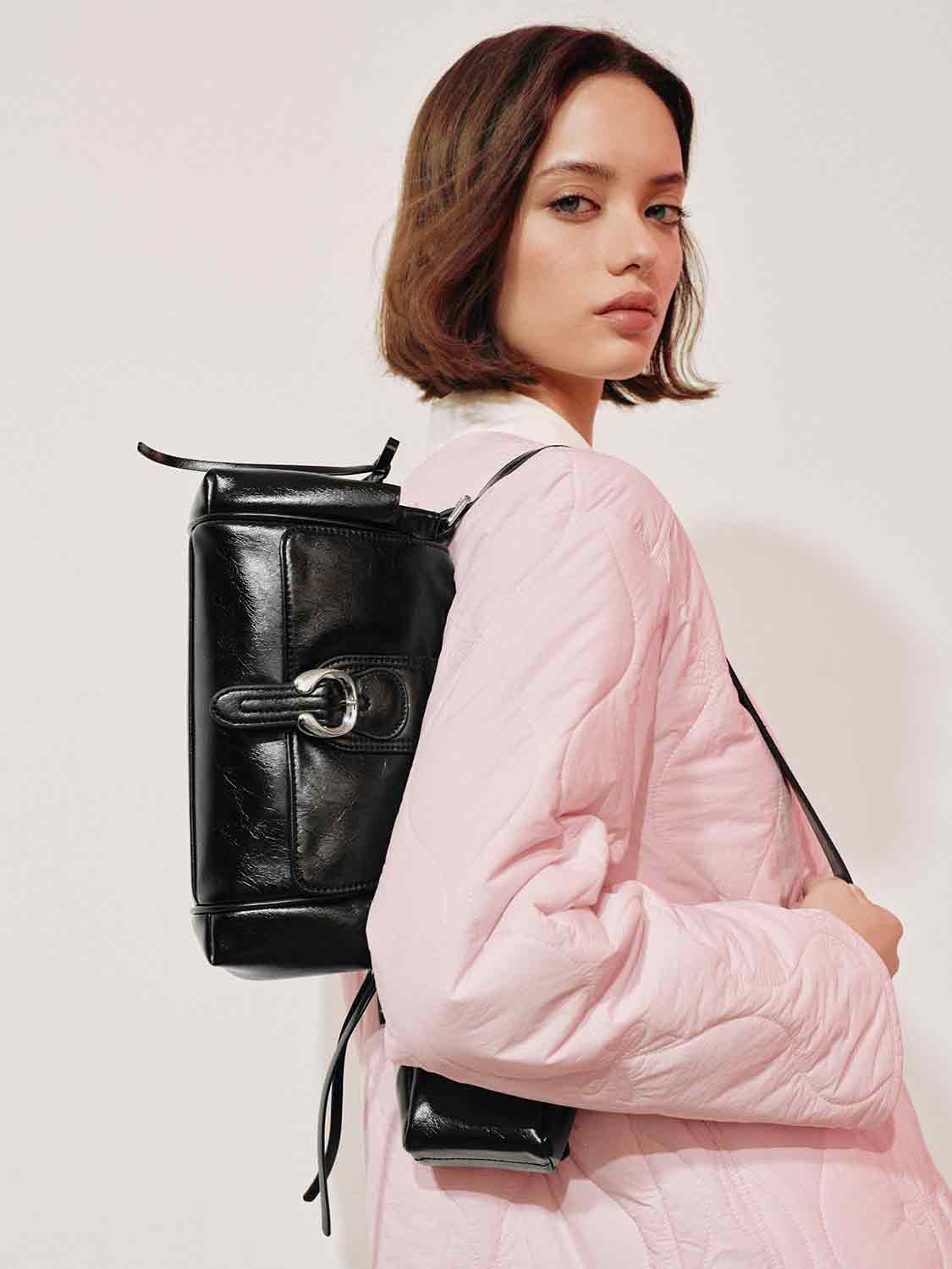 Buckle Shoulder Bag With Attached Pouch