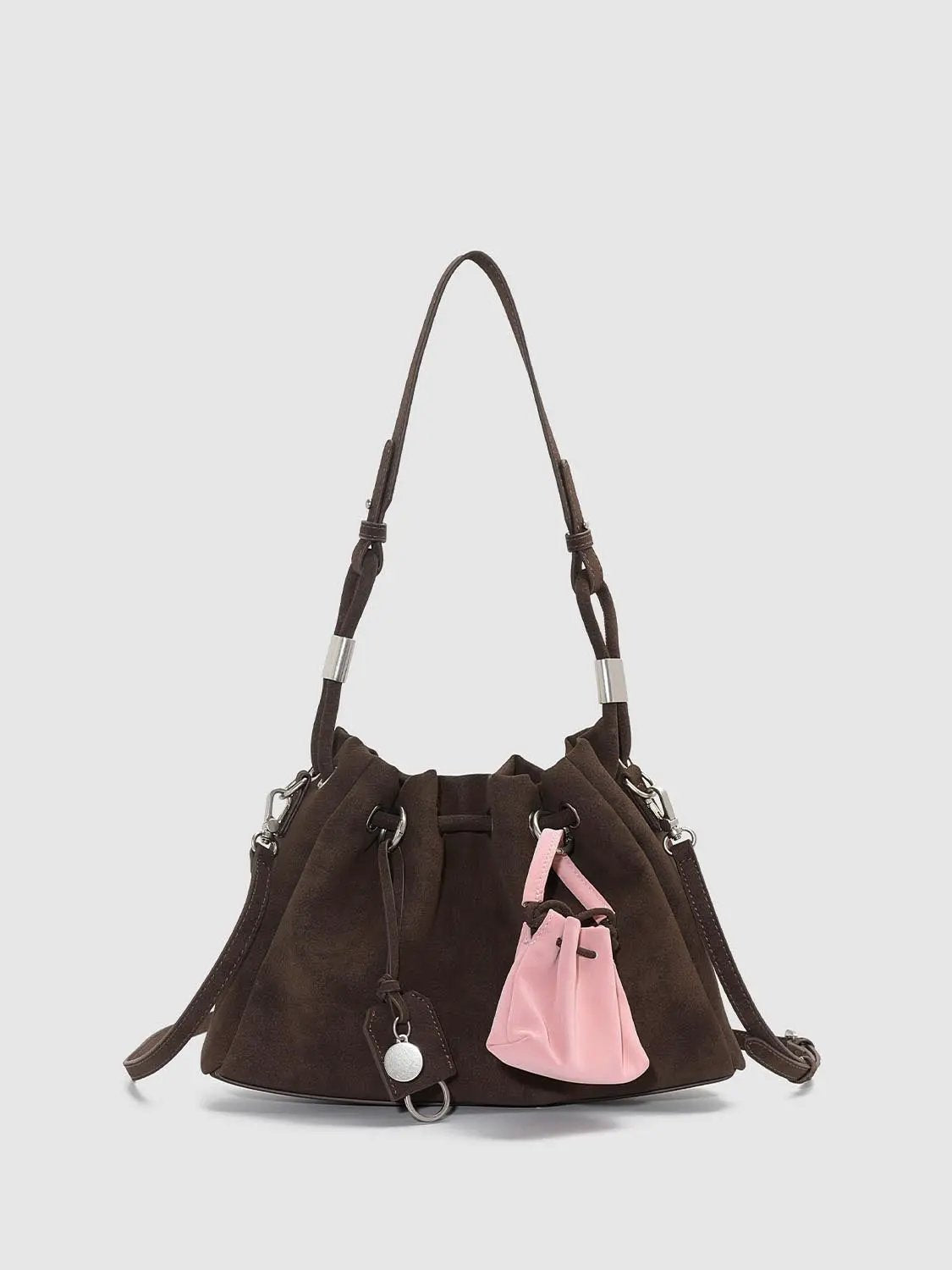 Ruched Drawstring Artificial Leather Shoulder Bag