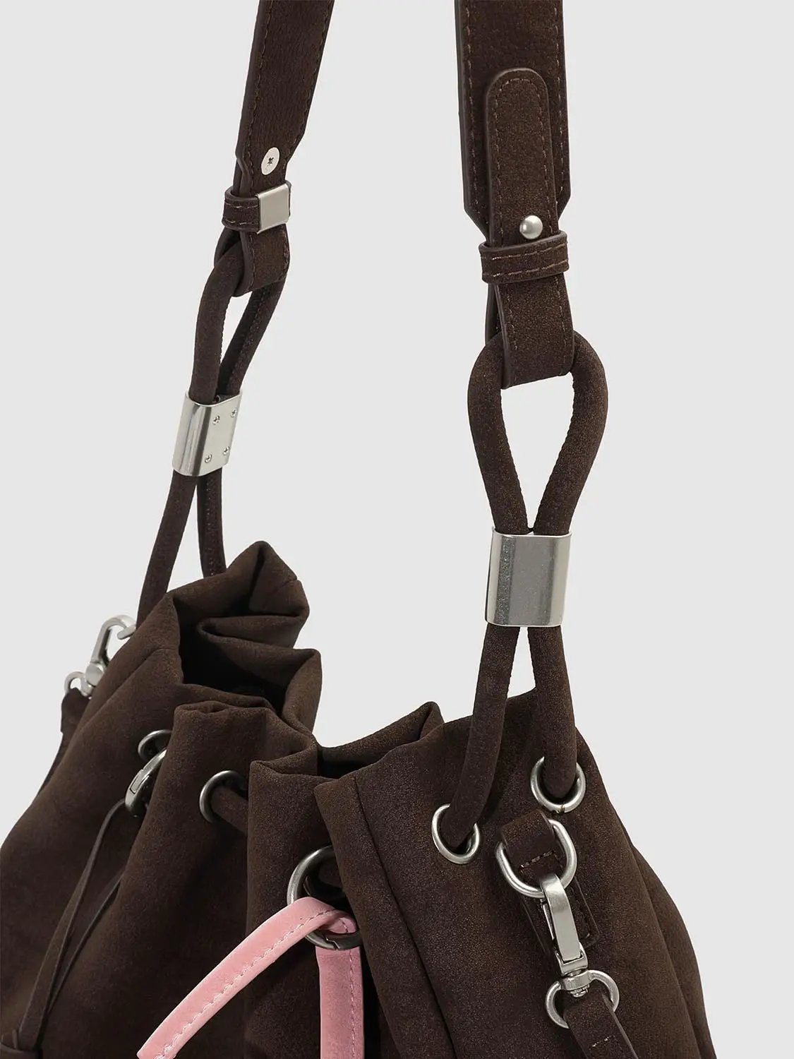Ruched Drawstring Artificial Leather Shoulder Bag