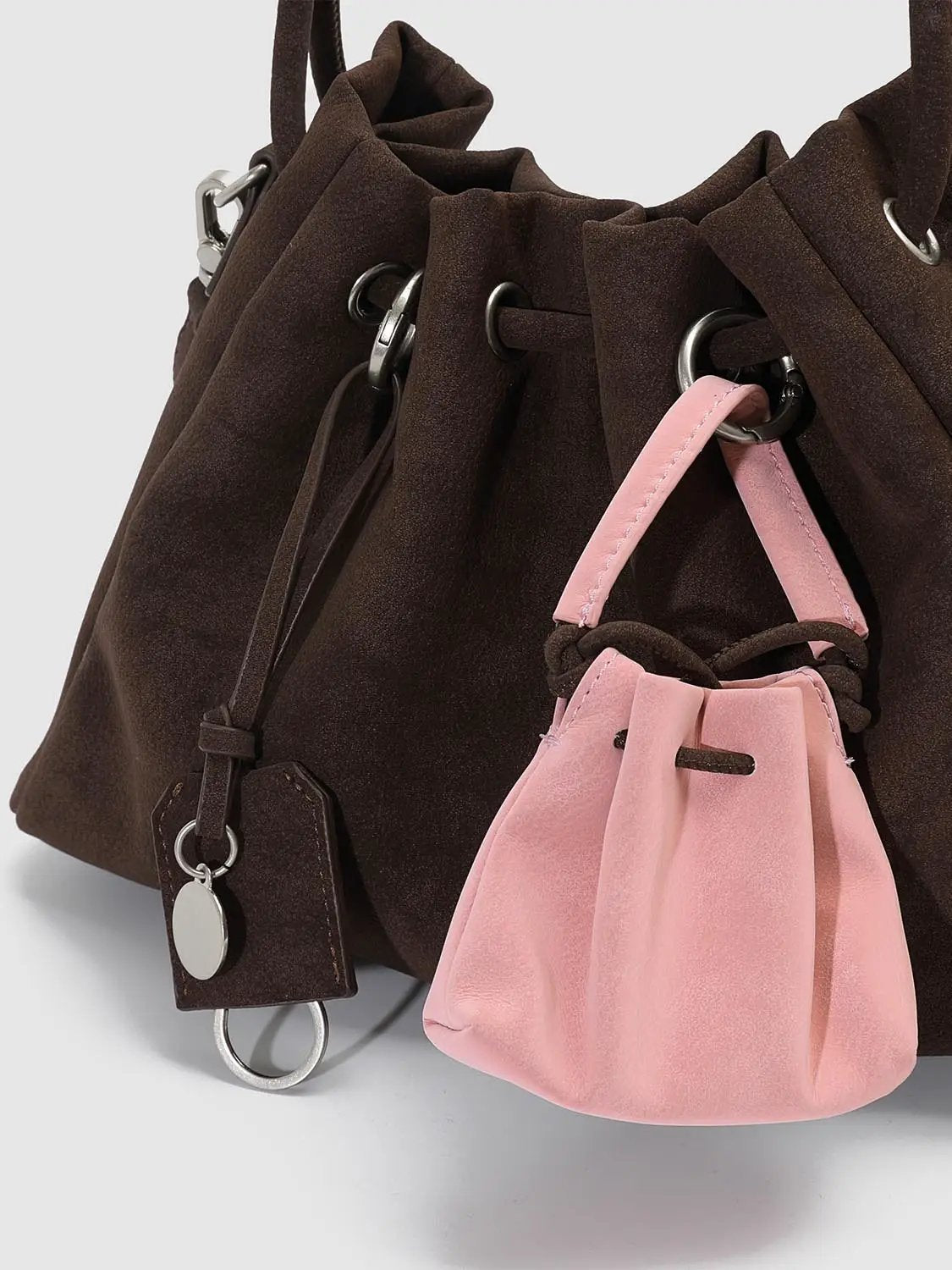 Ruched Drawstring Artificial Leather Shoulder Bag