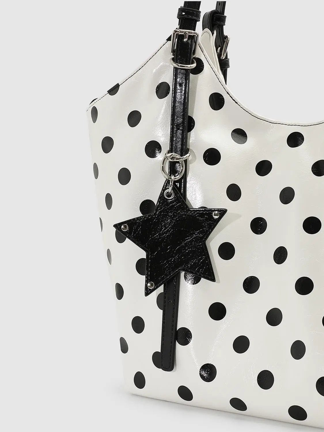 Polka Dot Shoulder Bag With Black Star Charm
