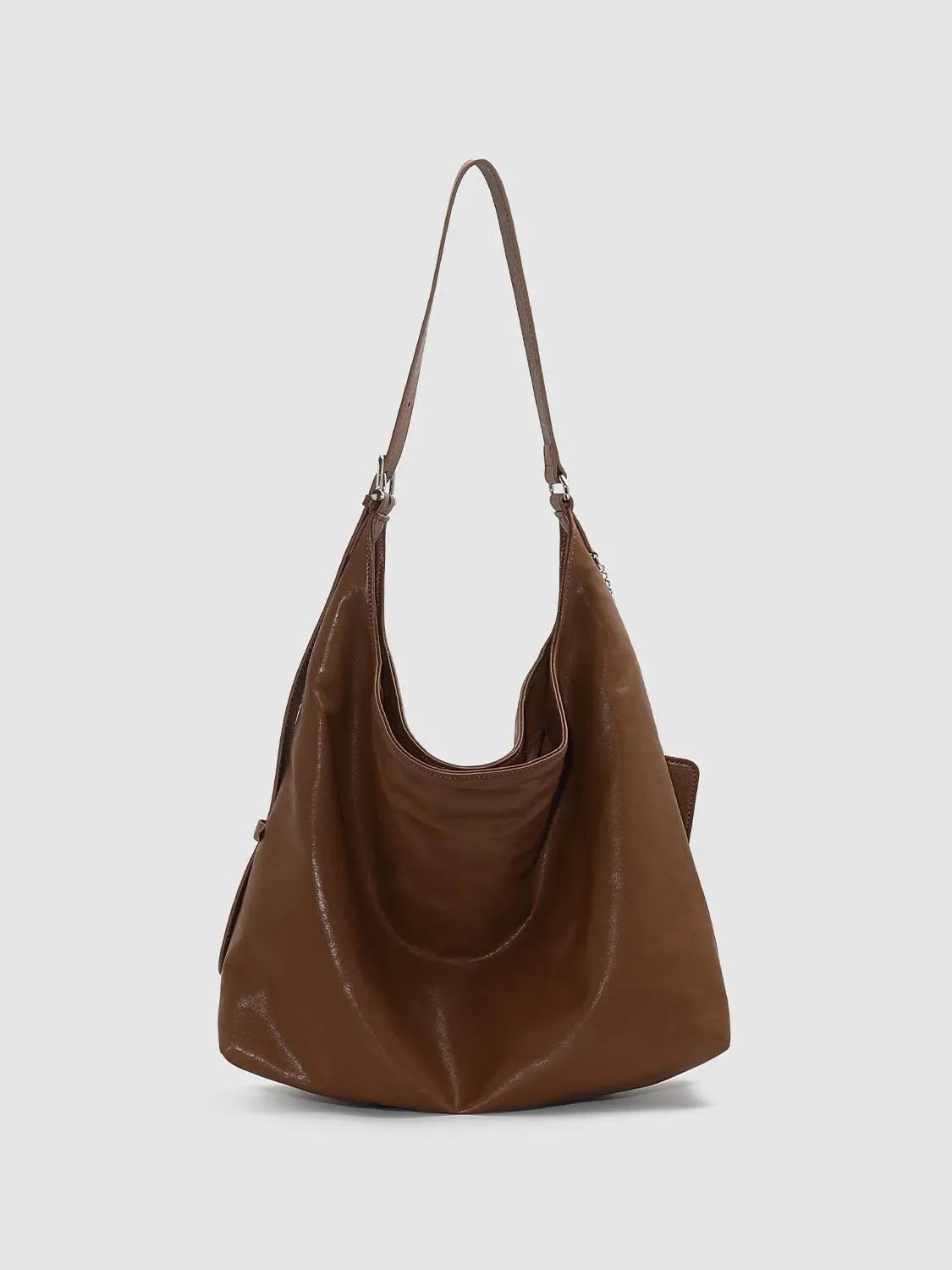 Slouchy Ruched Long Strap Shoulder Bag With Studded Charm