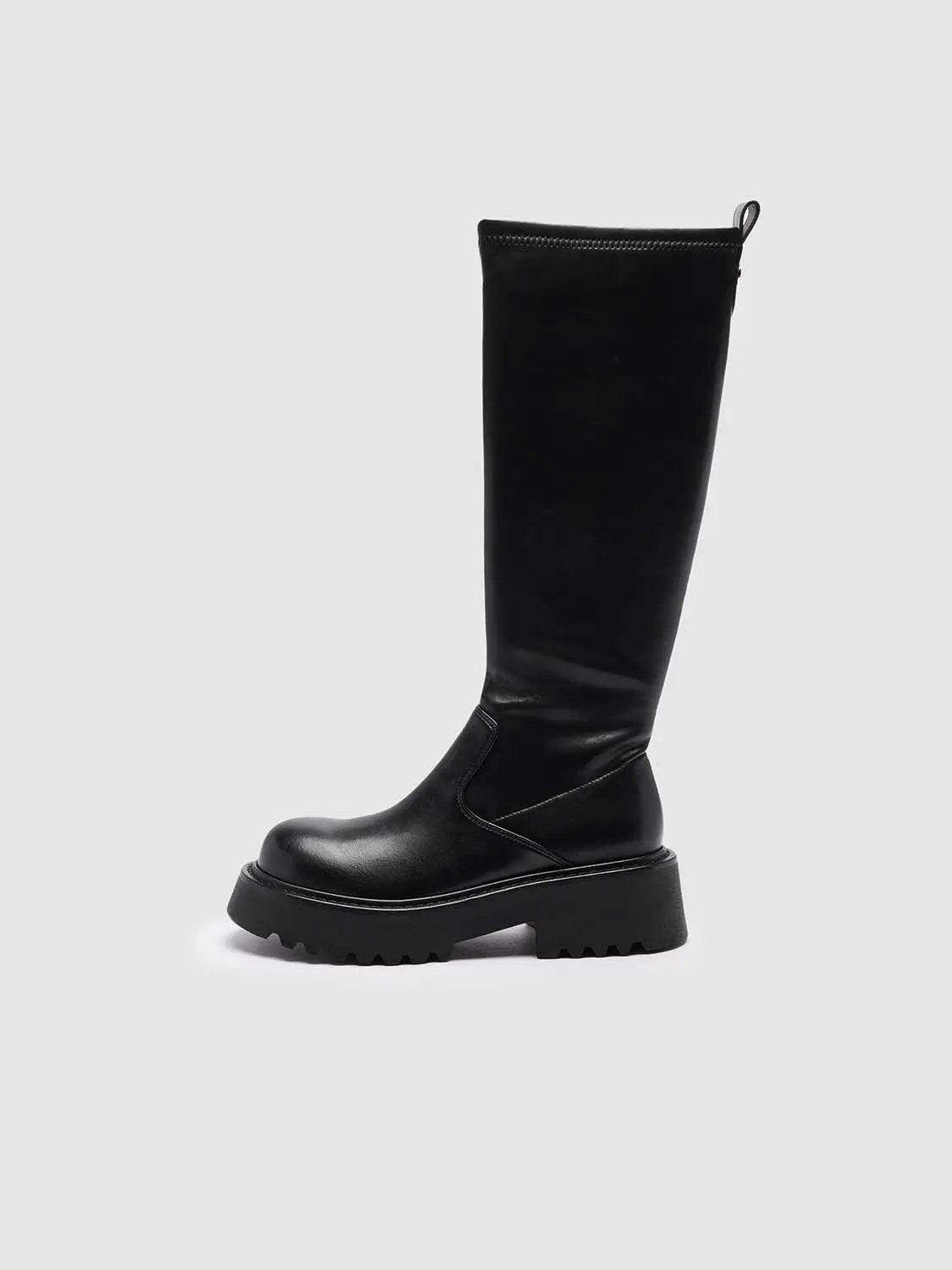 Side Zip Chunky Platform Faux Knee High Leather Boots