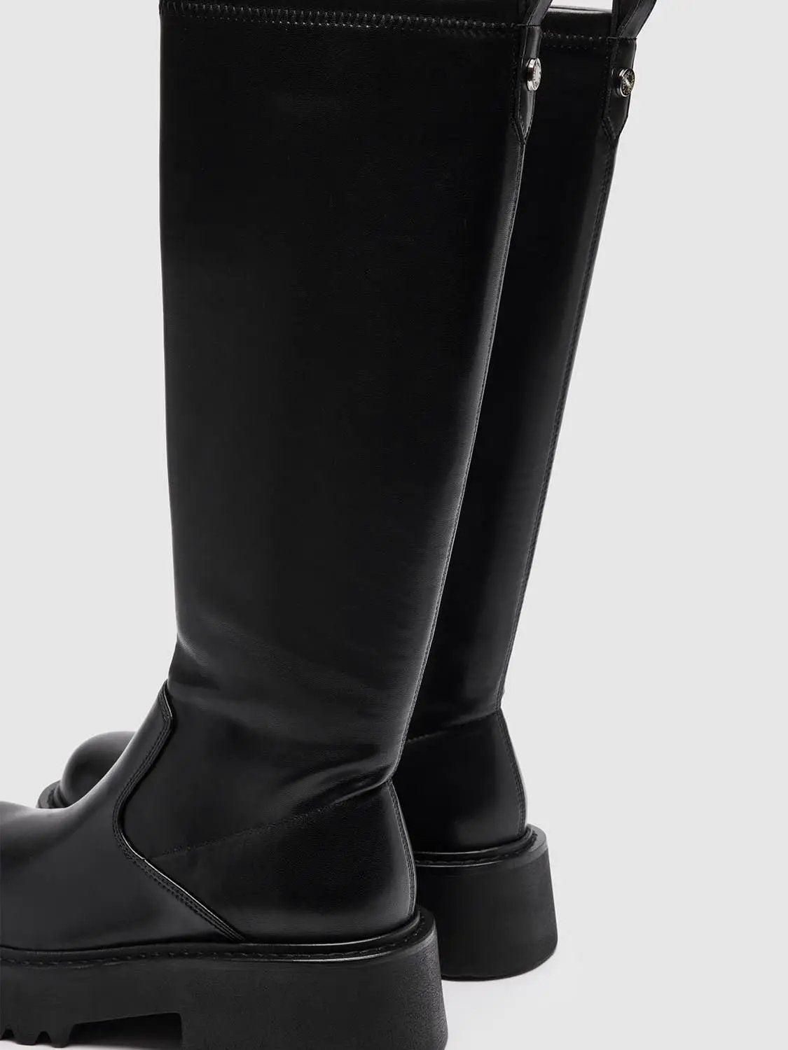 Side Zip Chunky Platform Faux Knee High Leather Boots