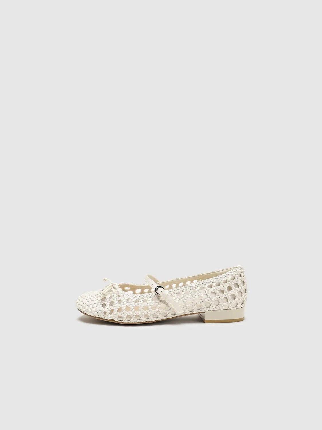 Round Toe Flat Cotton Crochet Strap Mary Jane Pumps