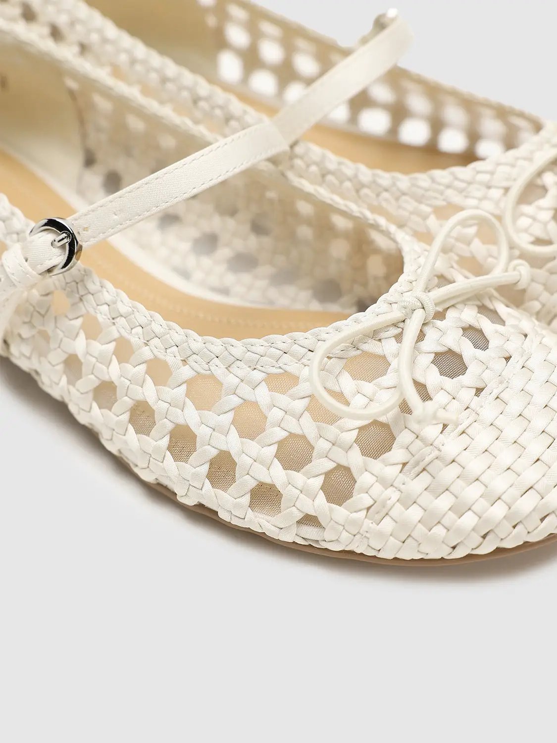 Round Toe Flat Cotton Crochet Strap Mary Jane Pumps