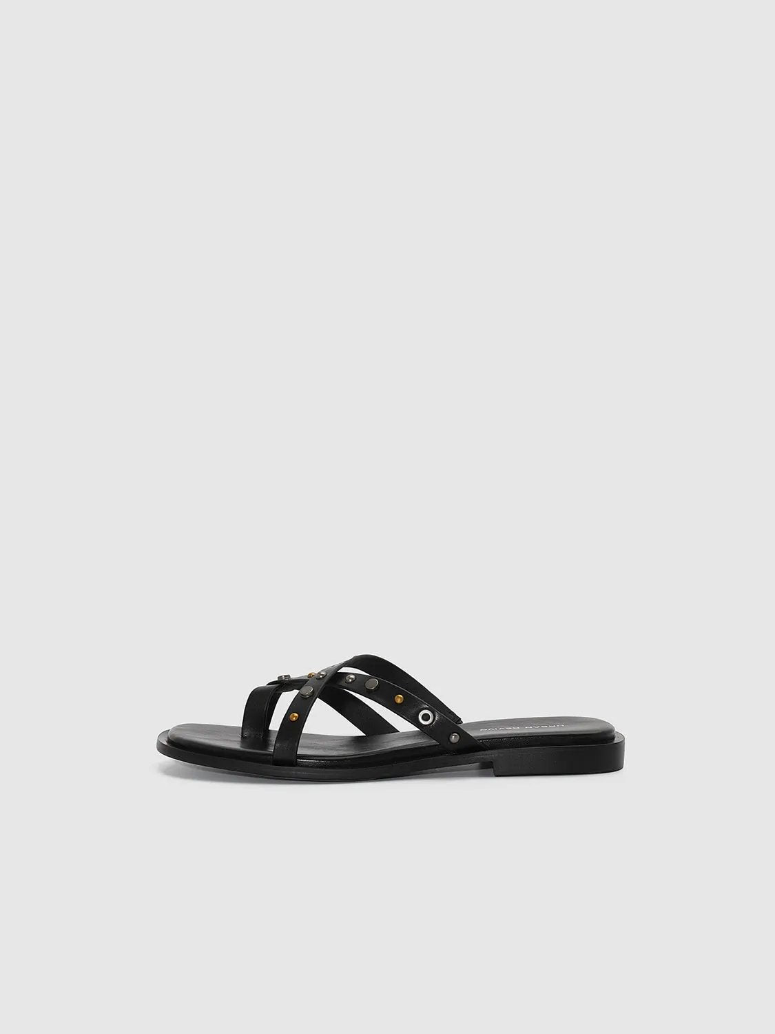 Crisscross Strap Studded Faux Leather Flat Slippers