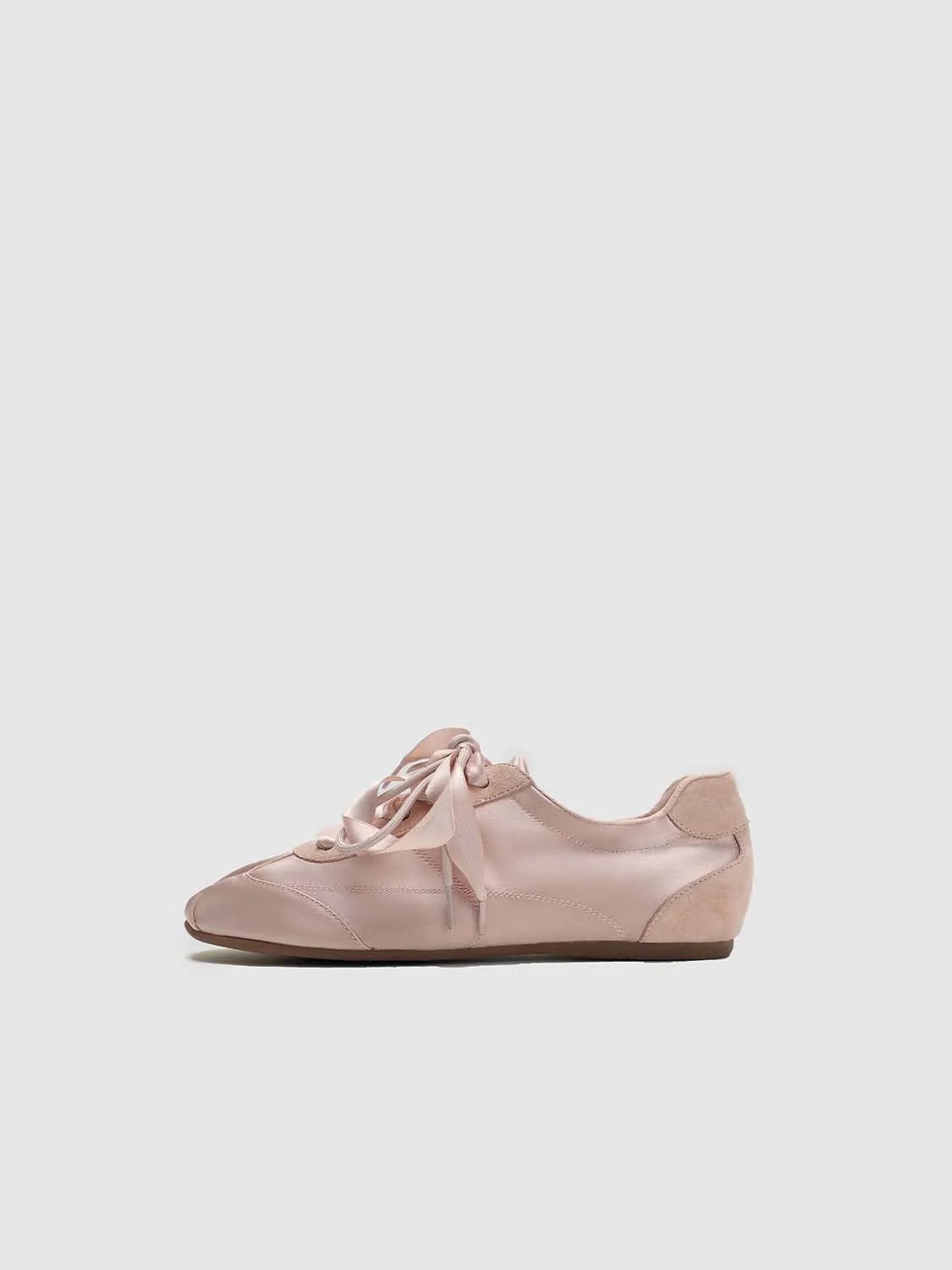 Ribbon Lace Up Spliced Satin Soft Flat Casual Sneakers