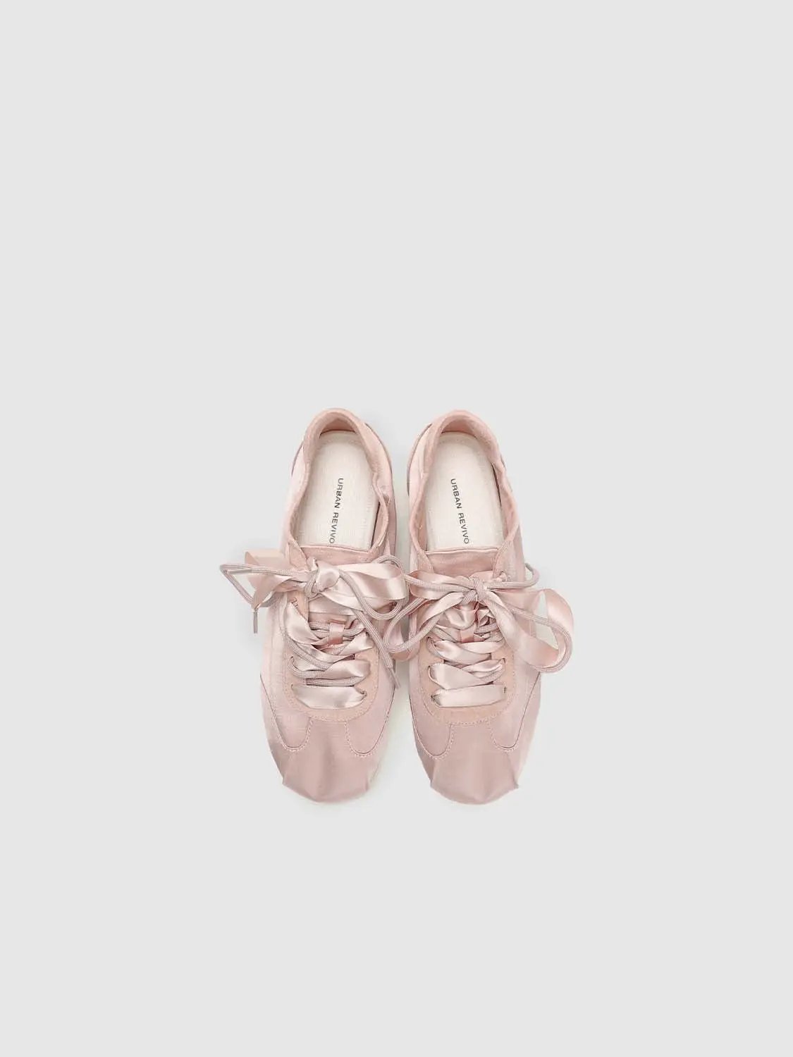 Ribbon Lace Up Spliced Satin Soft Flat Casual Sneakers