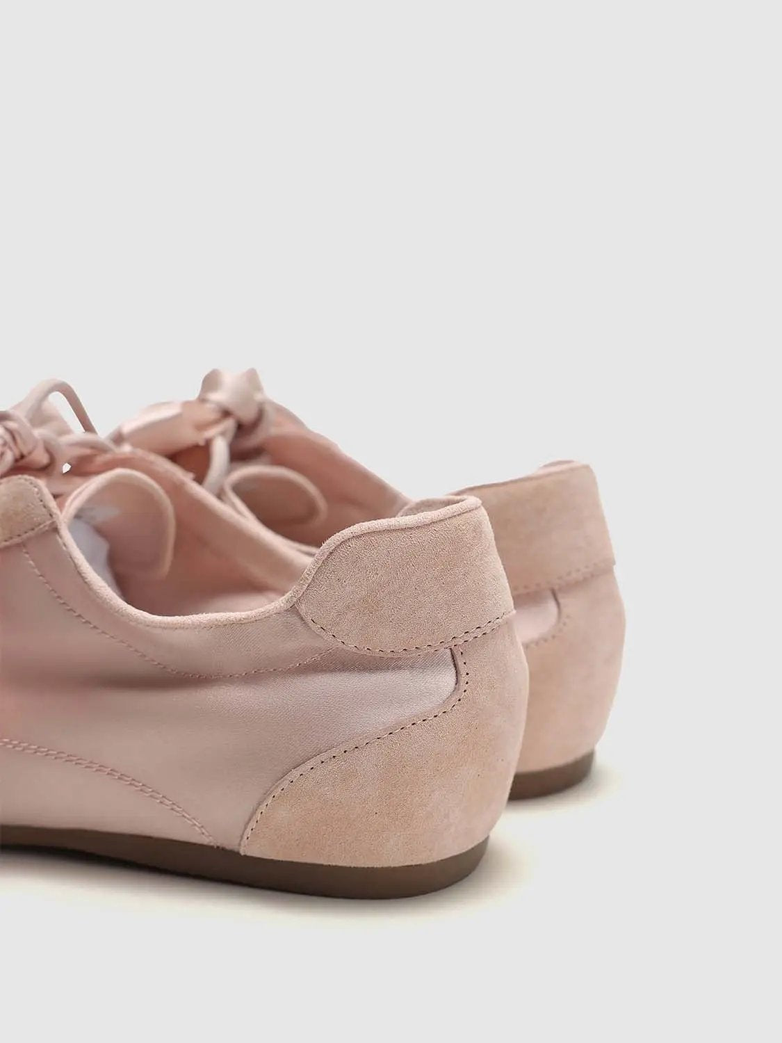 Ribbon Lace Up Spliced Satin Soft Flat Casual Sneakers