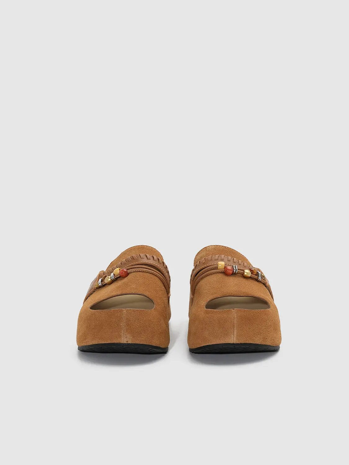 Faux Leather Beaded Strap Mules Slippers