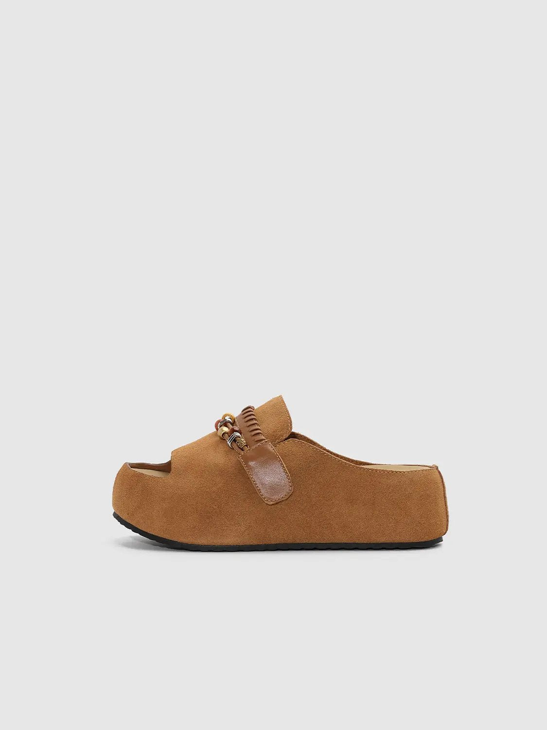 Faux Leather Beaded Strap Mules Slippers