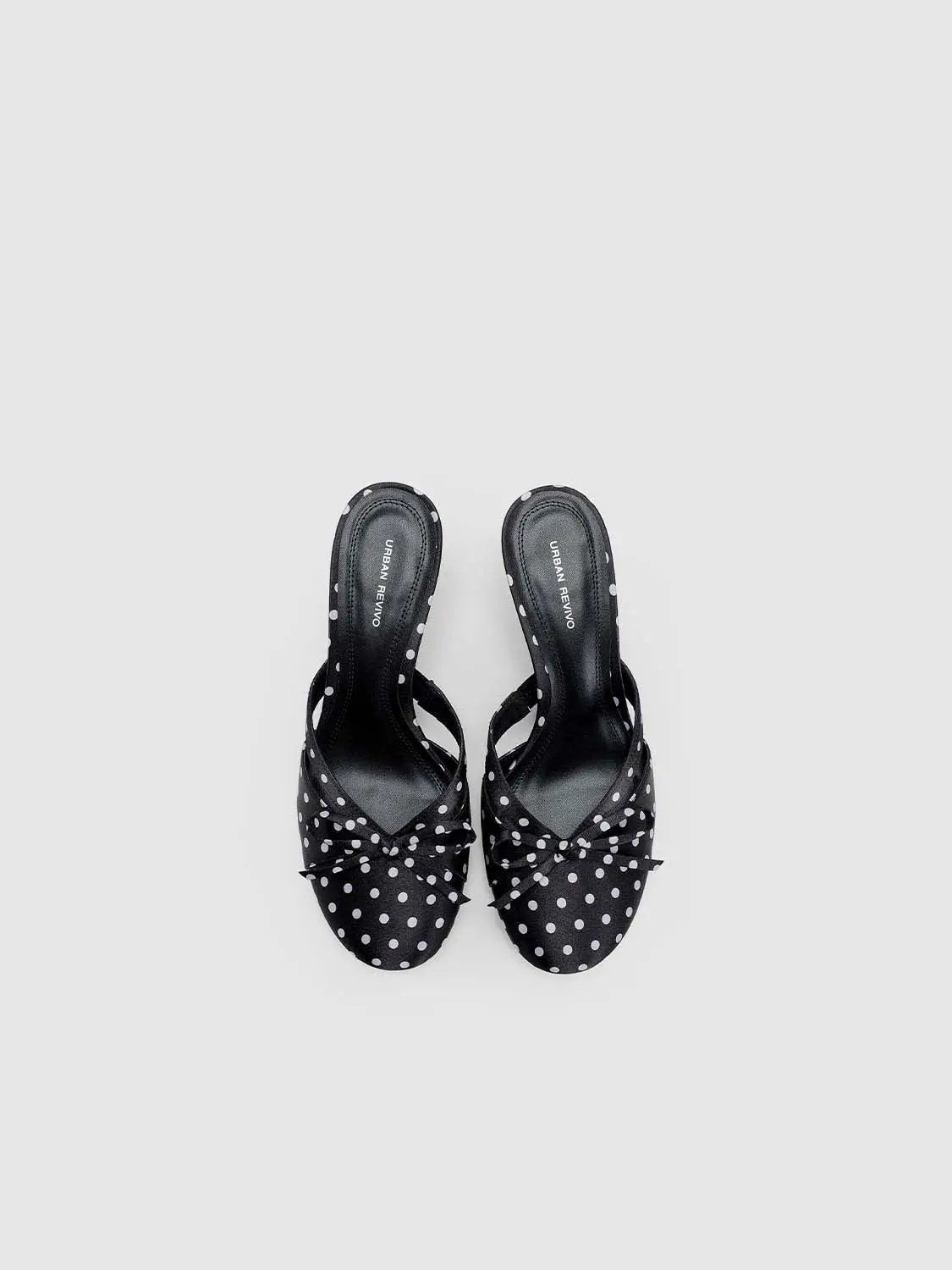 Polka Dot Bow Decor Two Strap Round Toe Flat Mules
