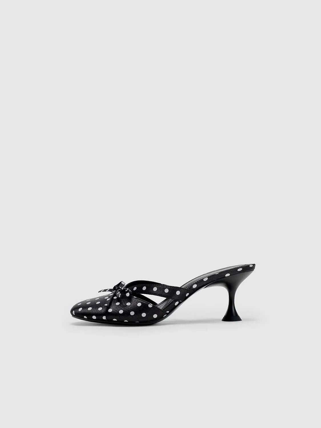 Polka Dot Bow Decor Two Strap Round Toe Flat Mules