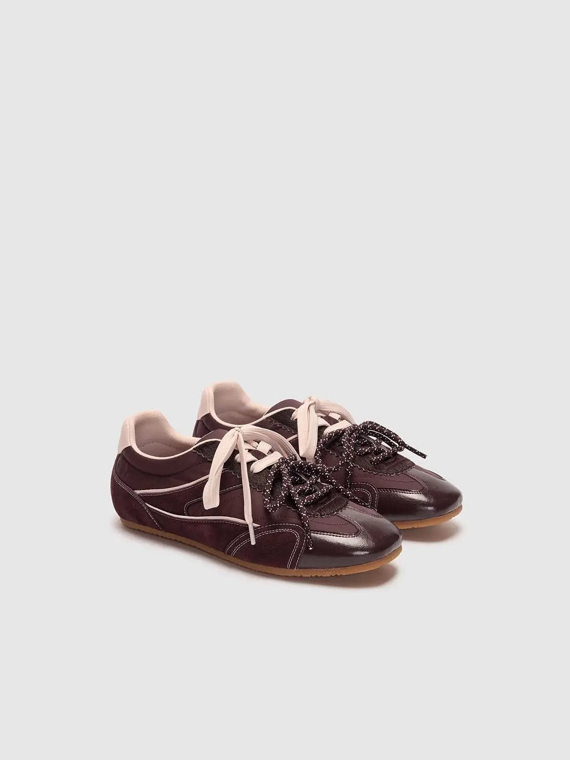Patent Toe Panelled Mixed Texture Sneakers