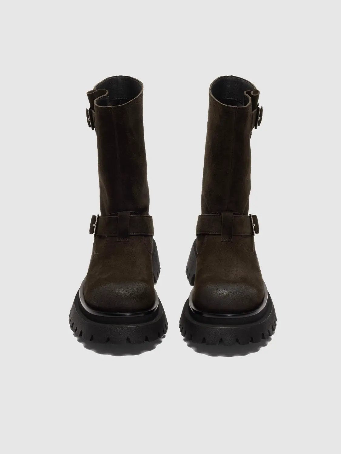 Round Toe Double Buckle Chunky Boots