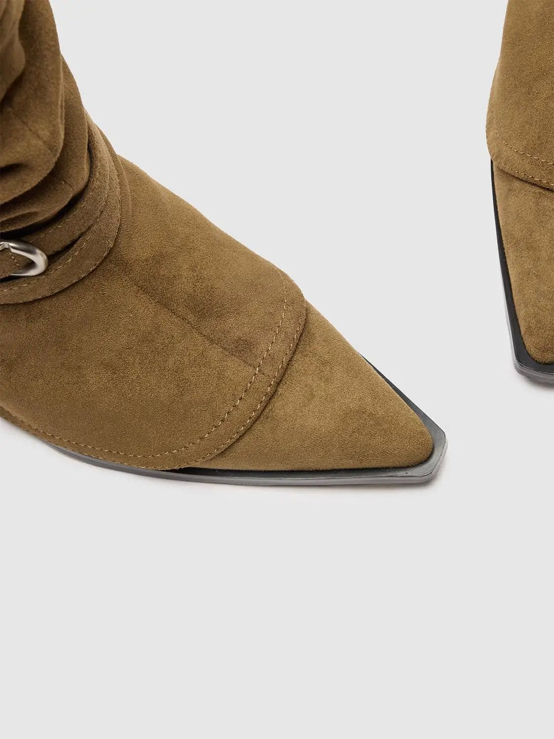 Ruched Western Boot With Buckled Ankle Strap