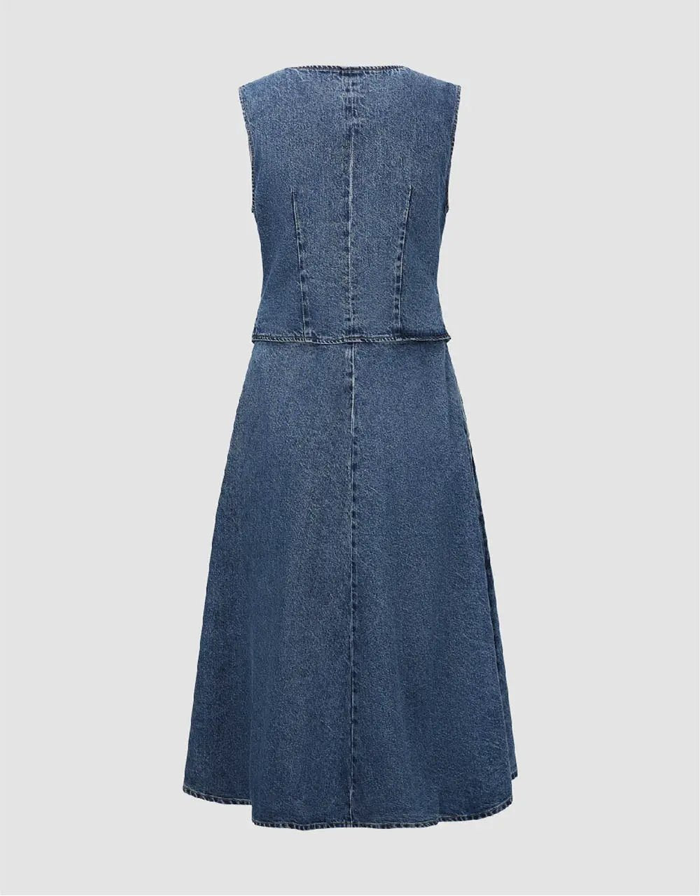 Tailored Button Front Denim Dress Midi Dress