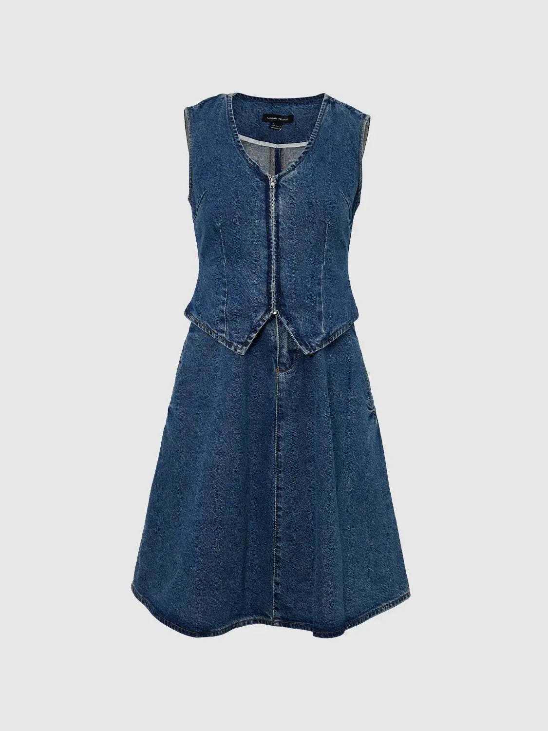 Classic Sleeveless Seam Detail V Neck Denim Dress