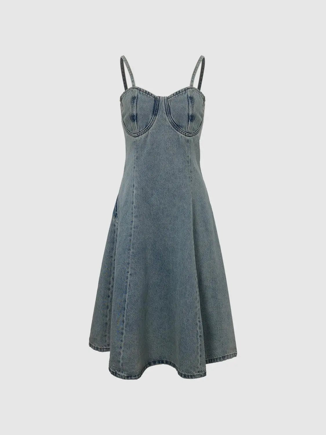 Bustier Bodice Seamed A-Line Cotton Dress Midi Dress
