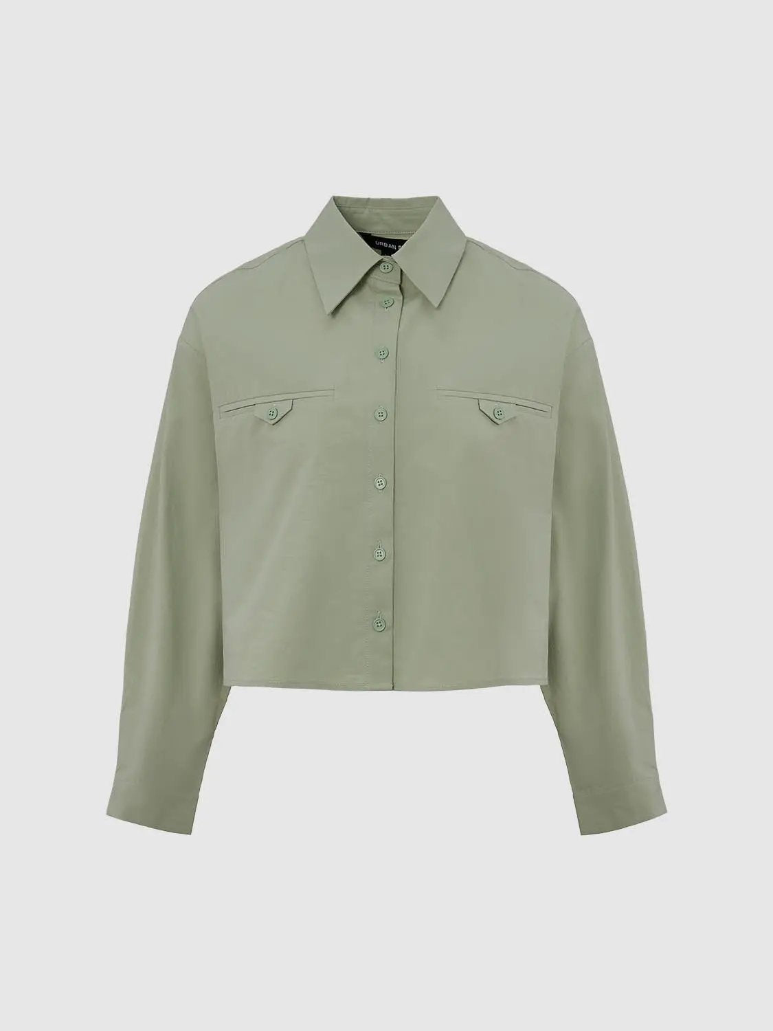 Cropped Button-Front Non-Stretch Cotton Shirt