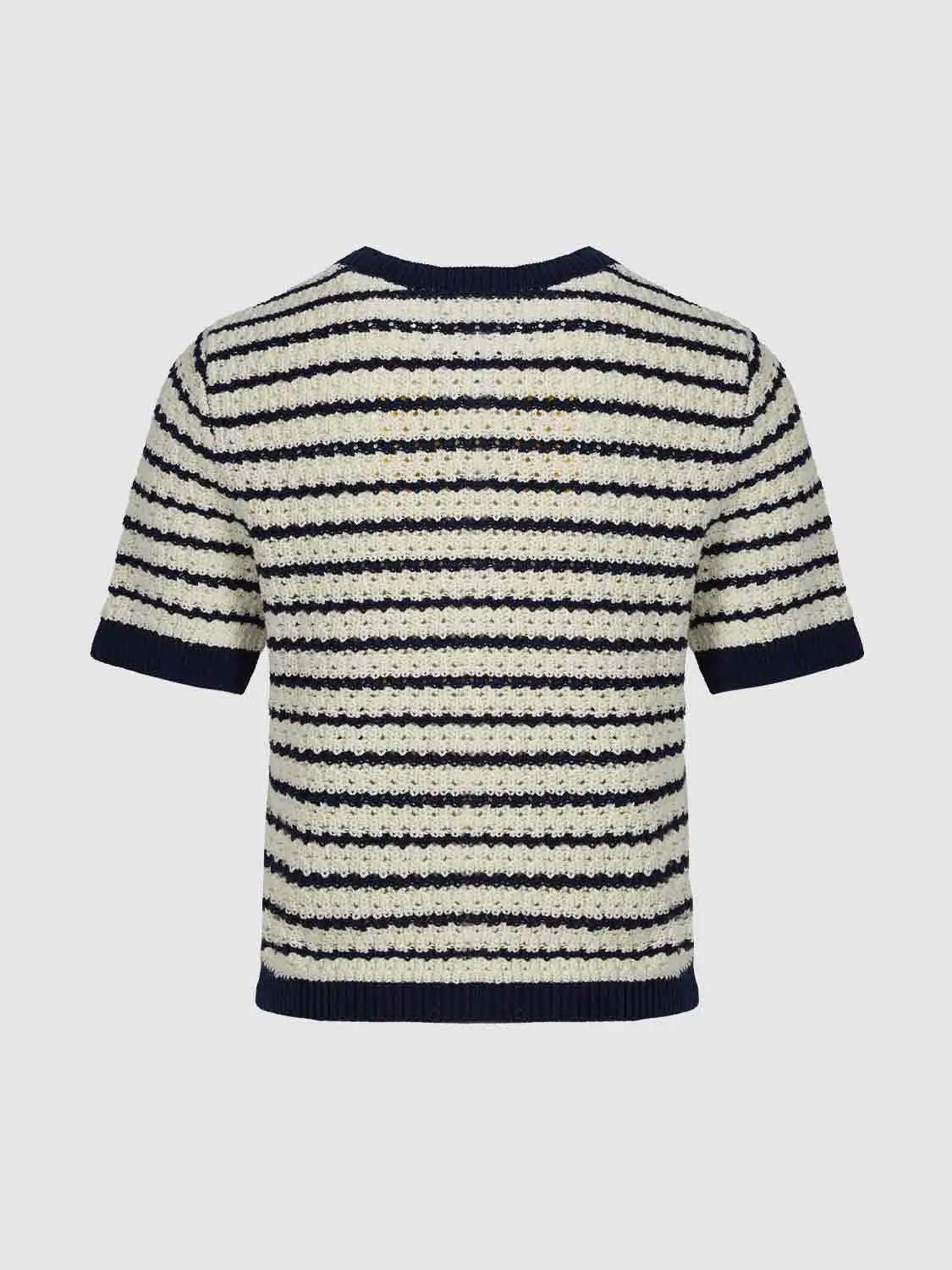 Cotton Striped Textured Knit Rib Trim T-Shirt