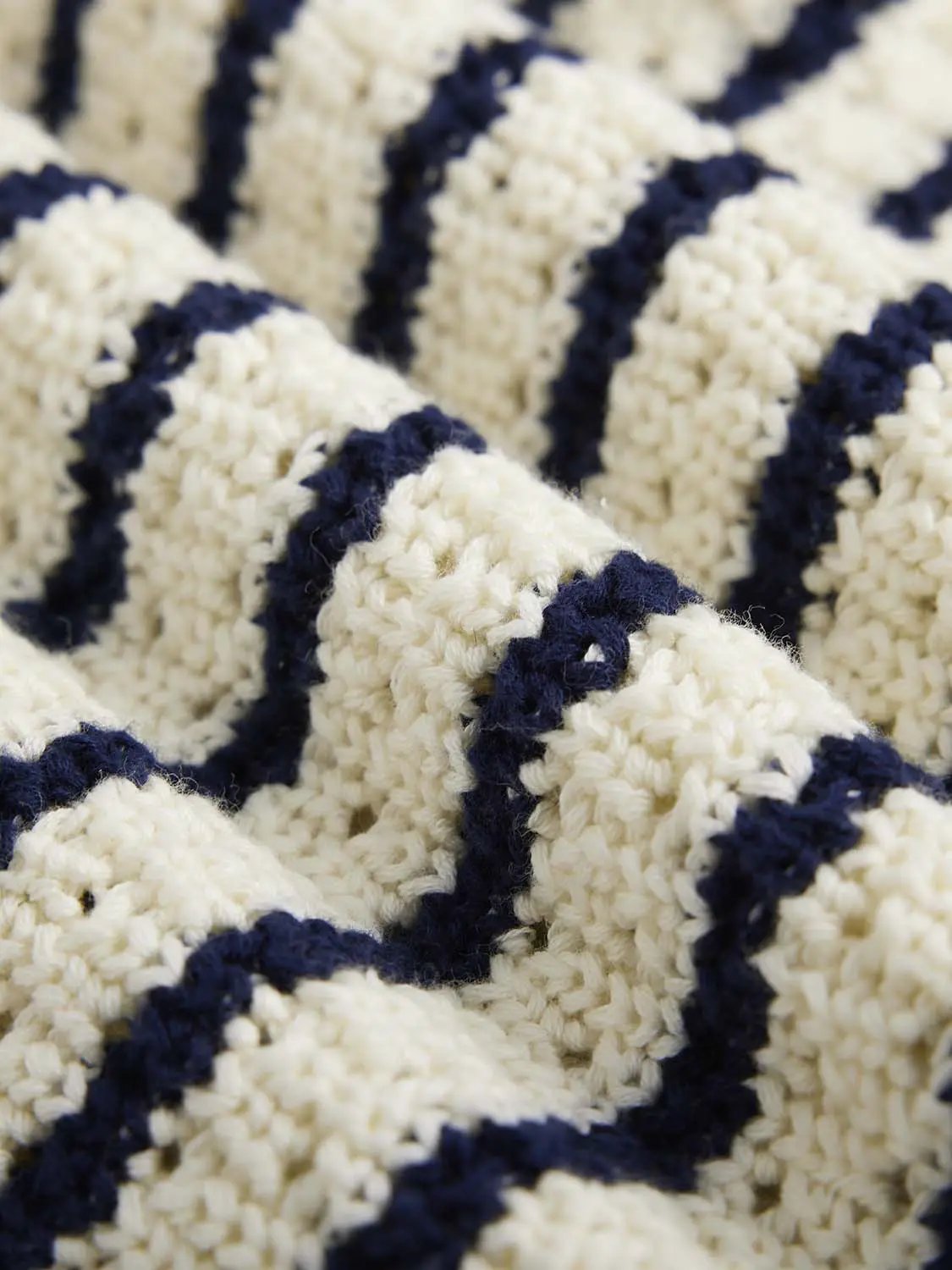 Cotton Striped Textured Knit Rib Trim T-Shirt