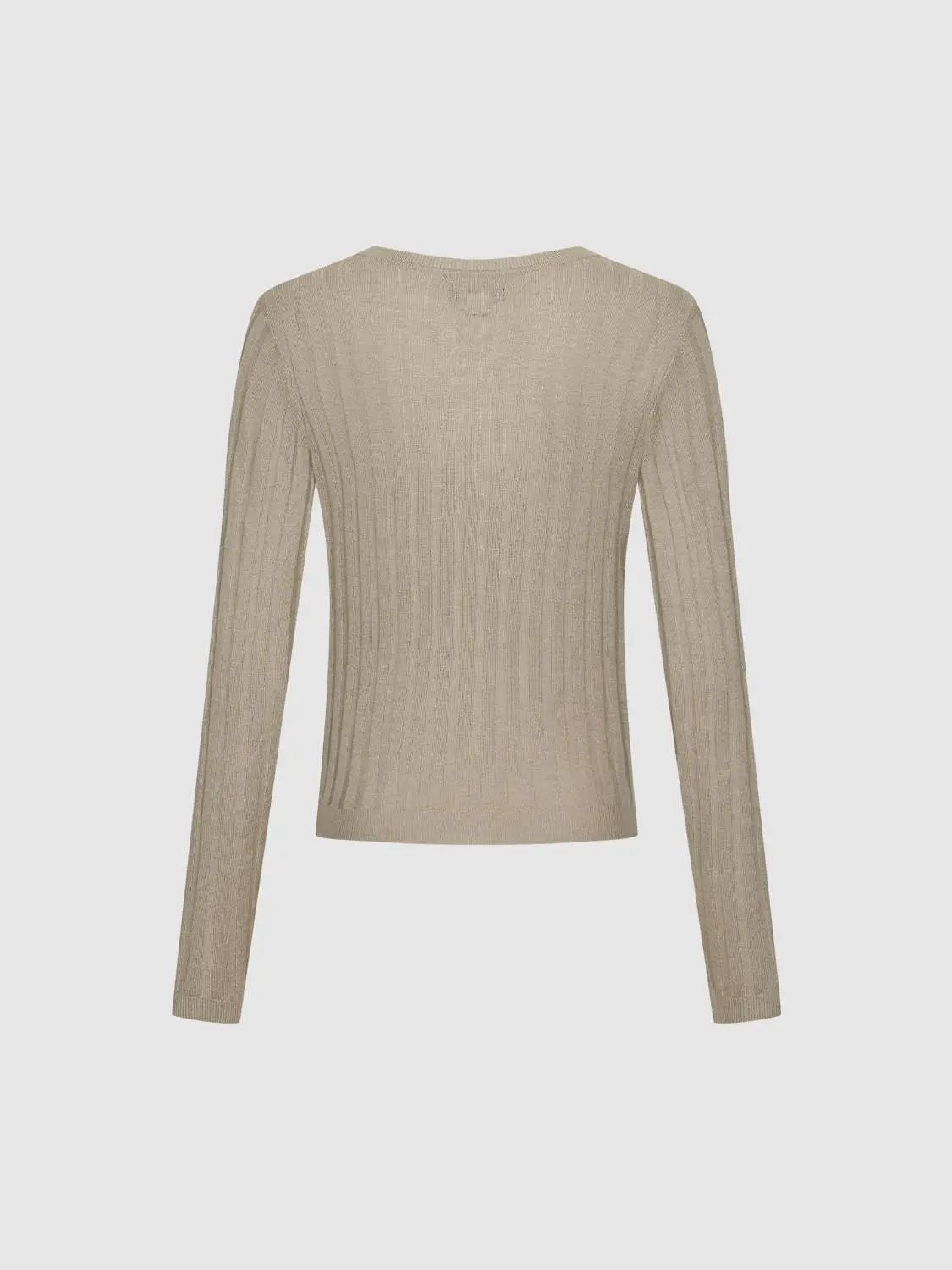 Rib Knit V-Neck Long Sleeve T-Shirts