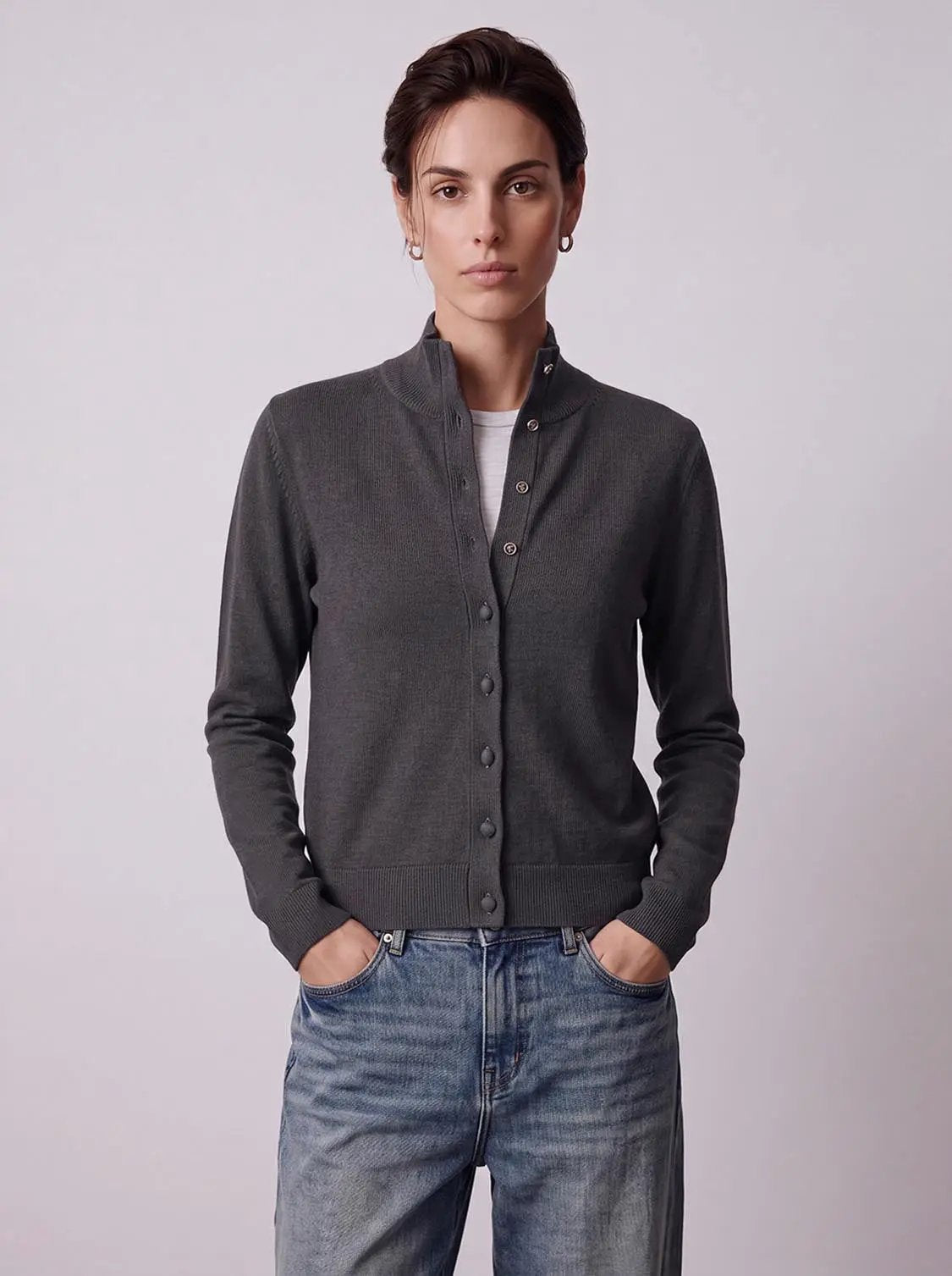 Mock Neck Button Up Knitted Cardigans