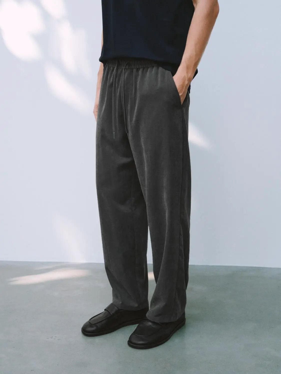 Relaxed Straight Leg Pants With Elastic Waist Drawstring