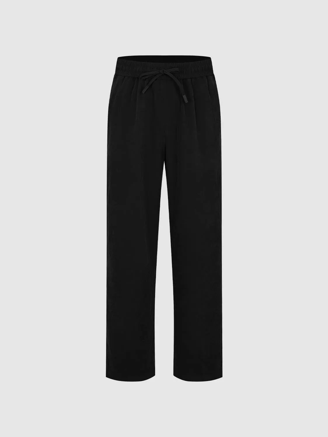 Relaxed Straight Leg Pants With Elastic Waist Drawstring