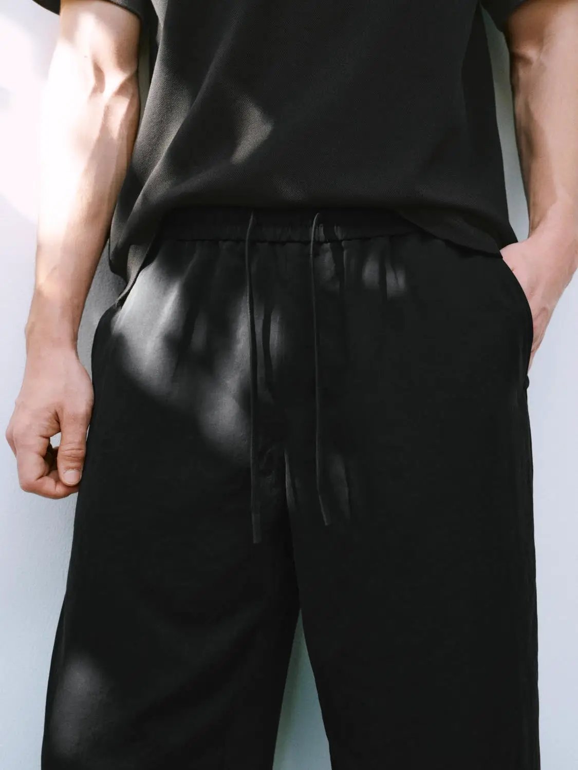 Relaxed Straight Leg Pants With Elastic Waist Drawstring