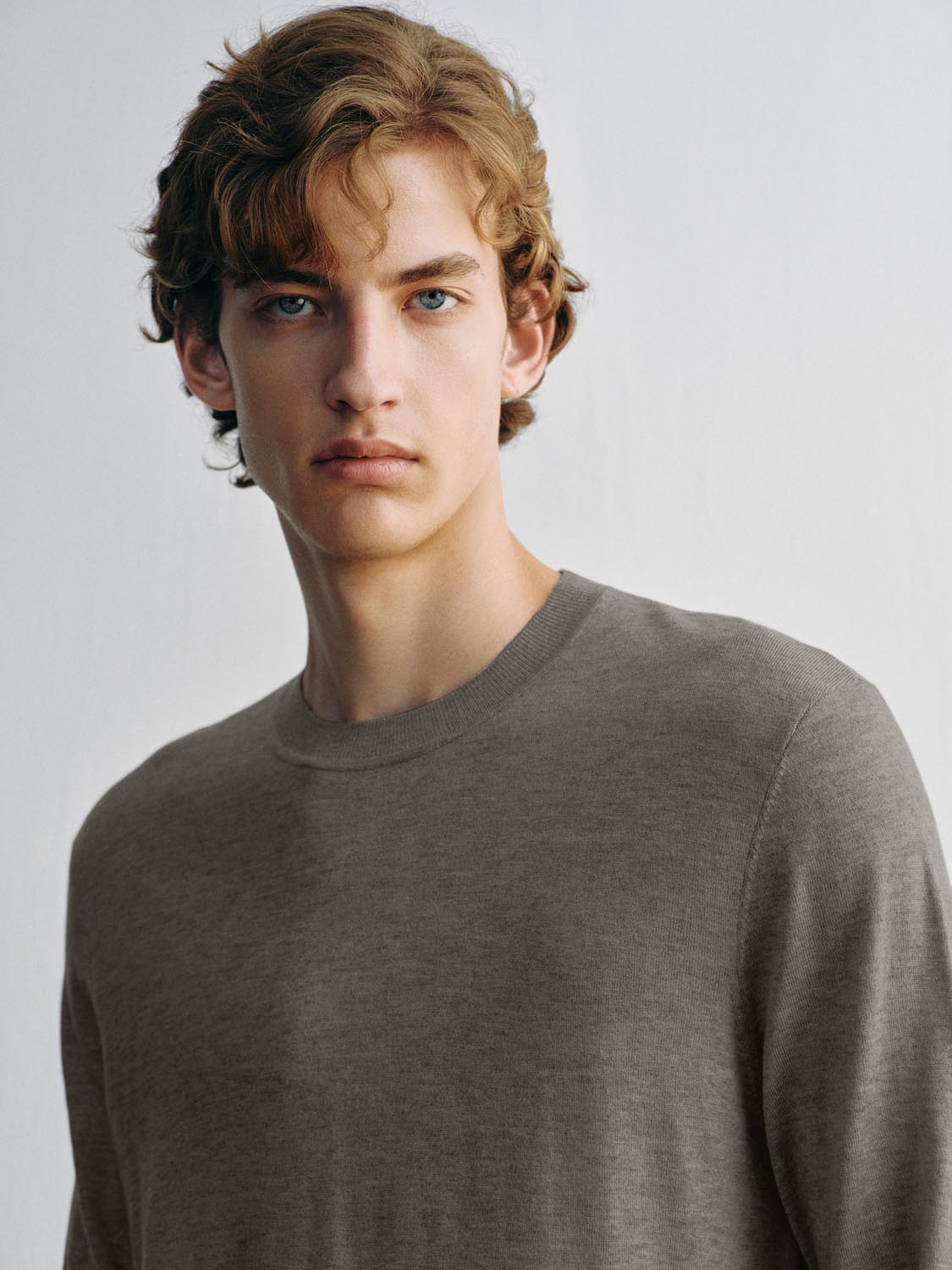 Solid Knit Crew Neck Long Sleeve Regular Fit T-Shirt